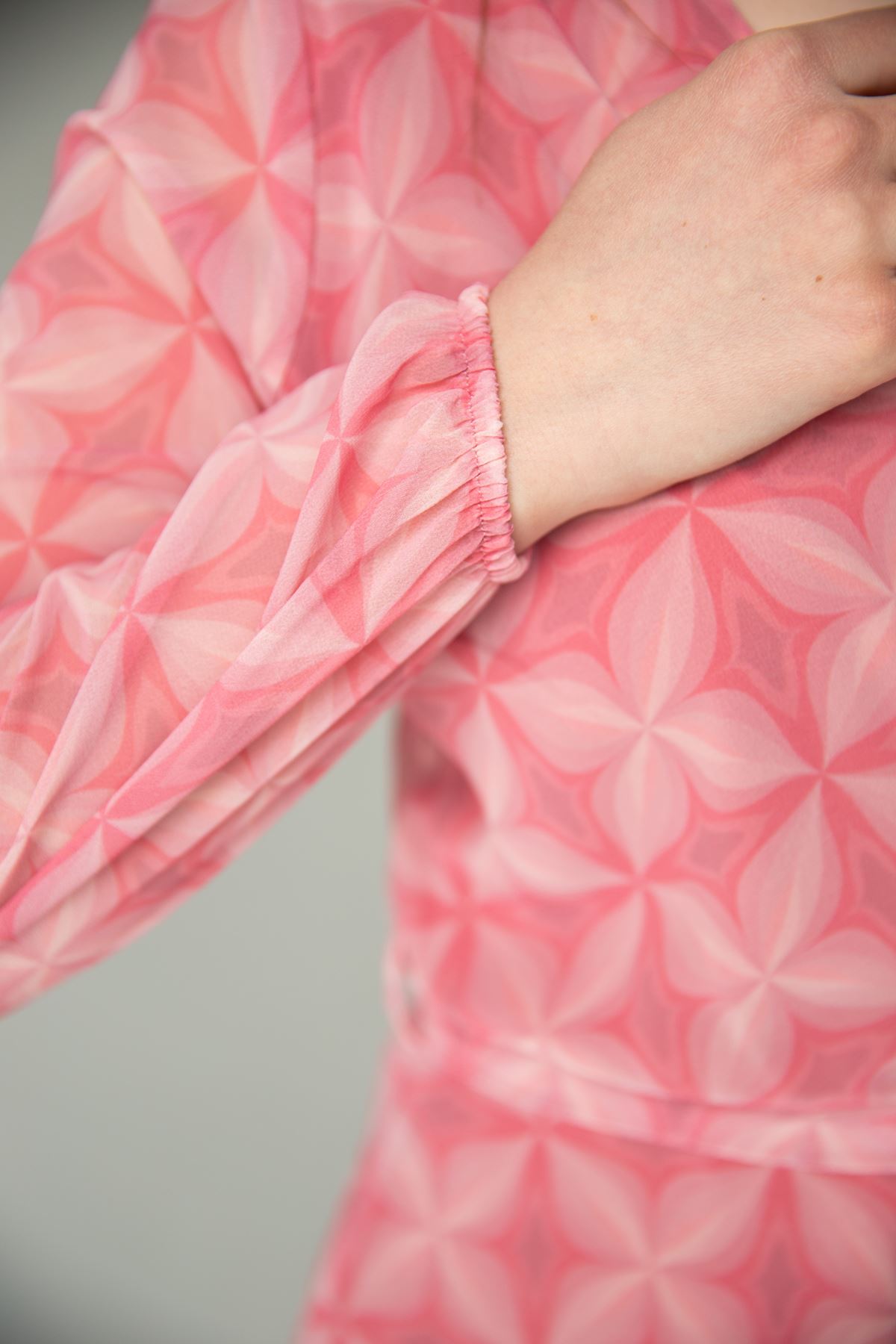 шифон ткань на запах цветочный  принткороткое женское платье-Розовый