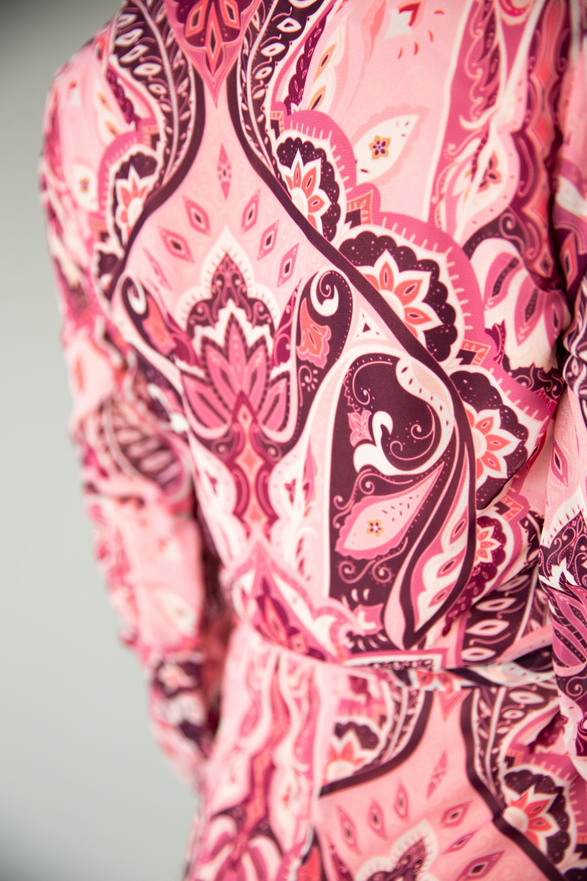 шифон ткань на запах длинный рукав женское платье-Розовый