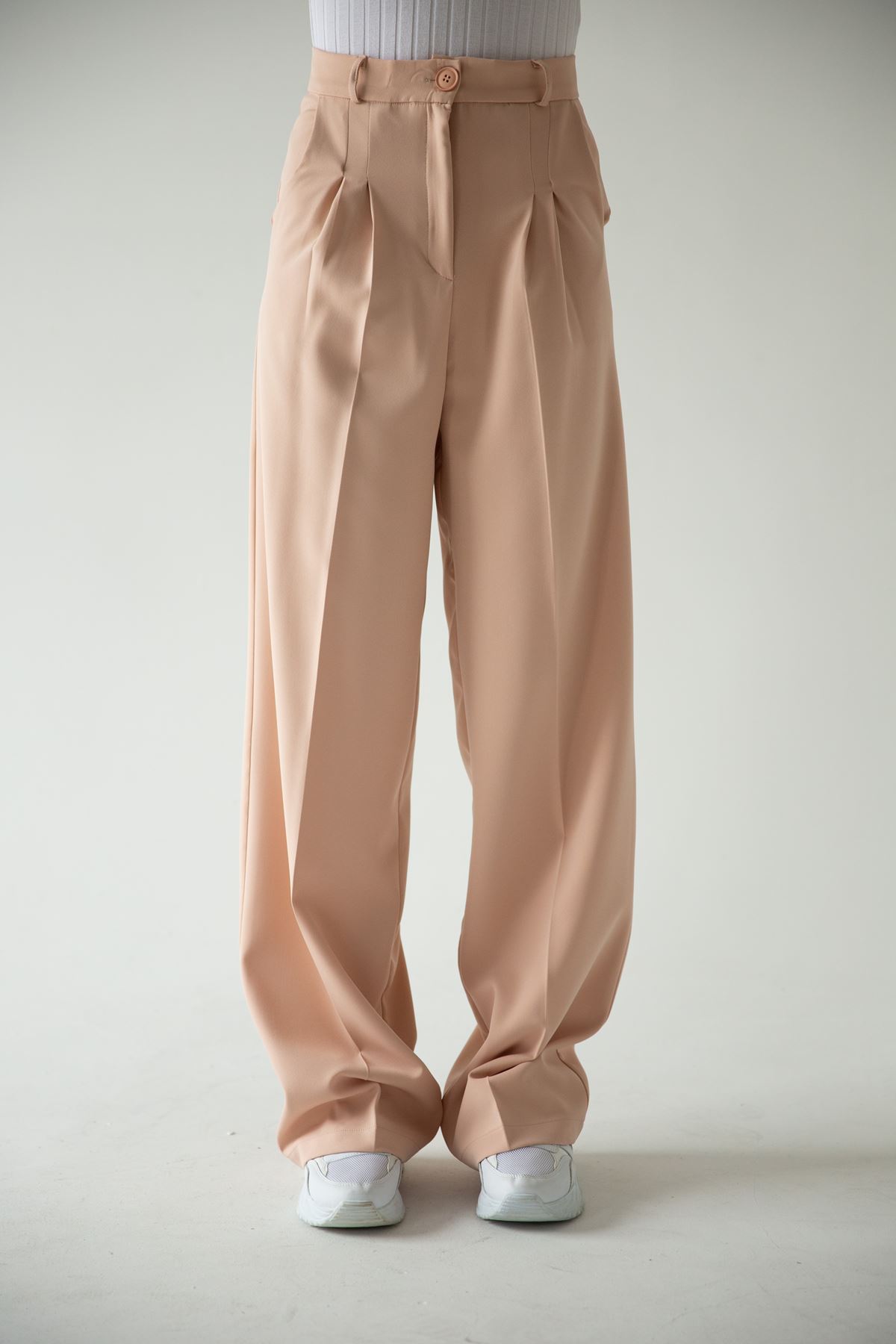 Atlas Fabric Long Sleeve Comfy Women Palazzo Trouser - Beige 