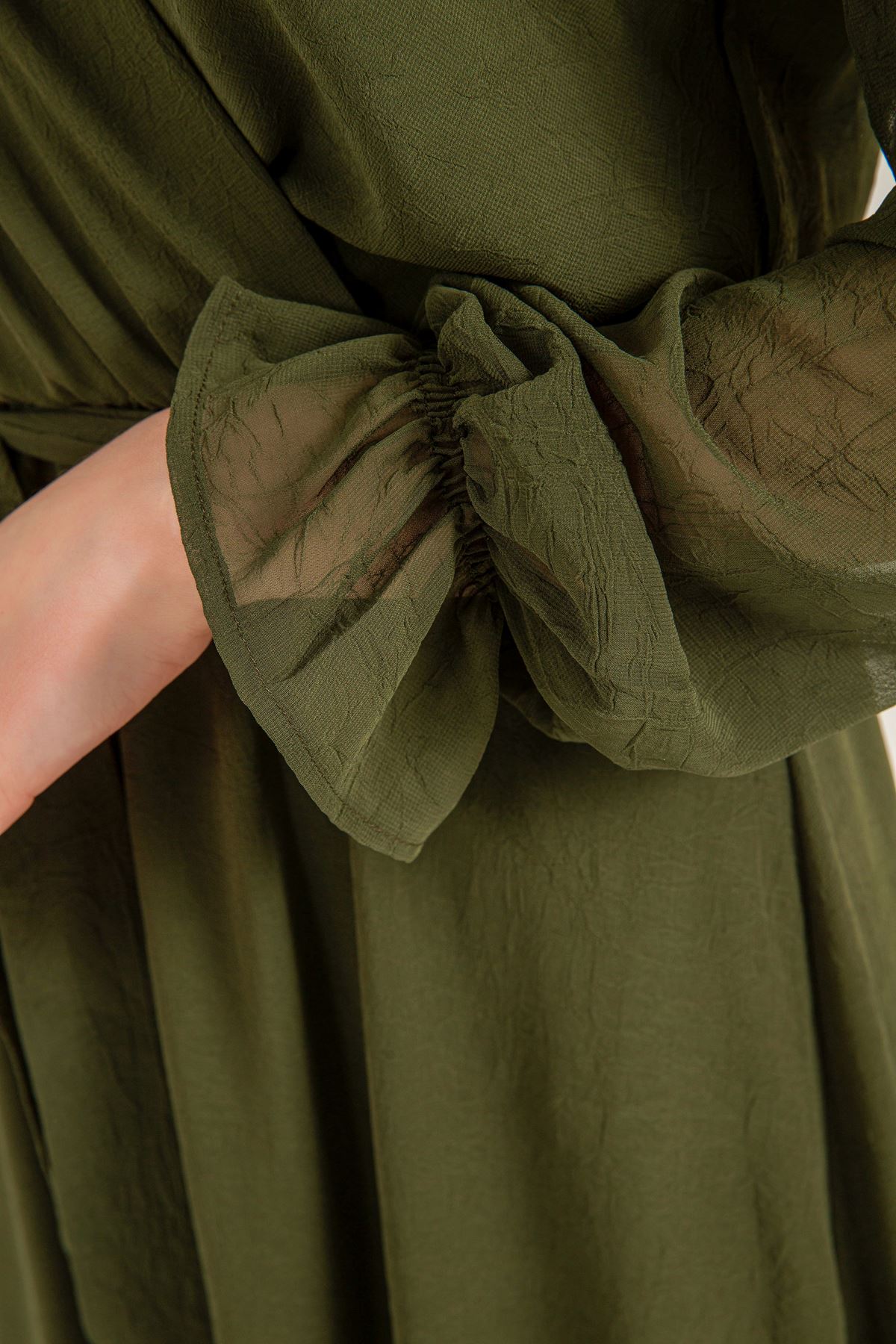 Chiffon Fabric V Neck Long Wrap Women Dress - Khaki 