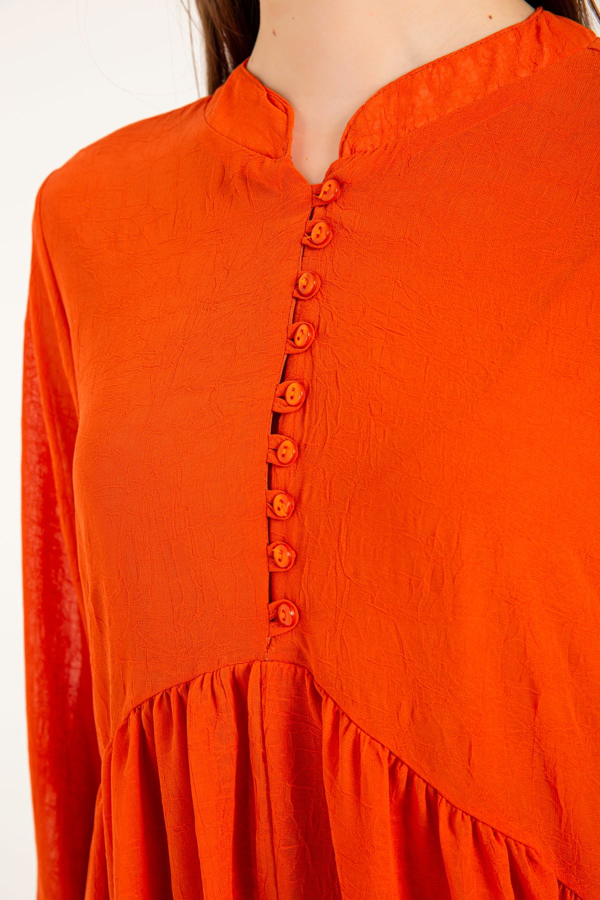 Chiffon Fabric Band Neck Full Fit Women Dress - Orange
