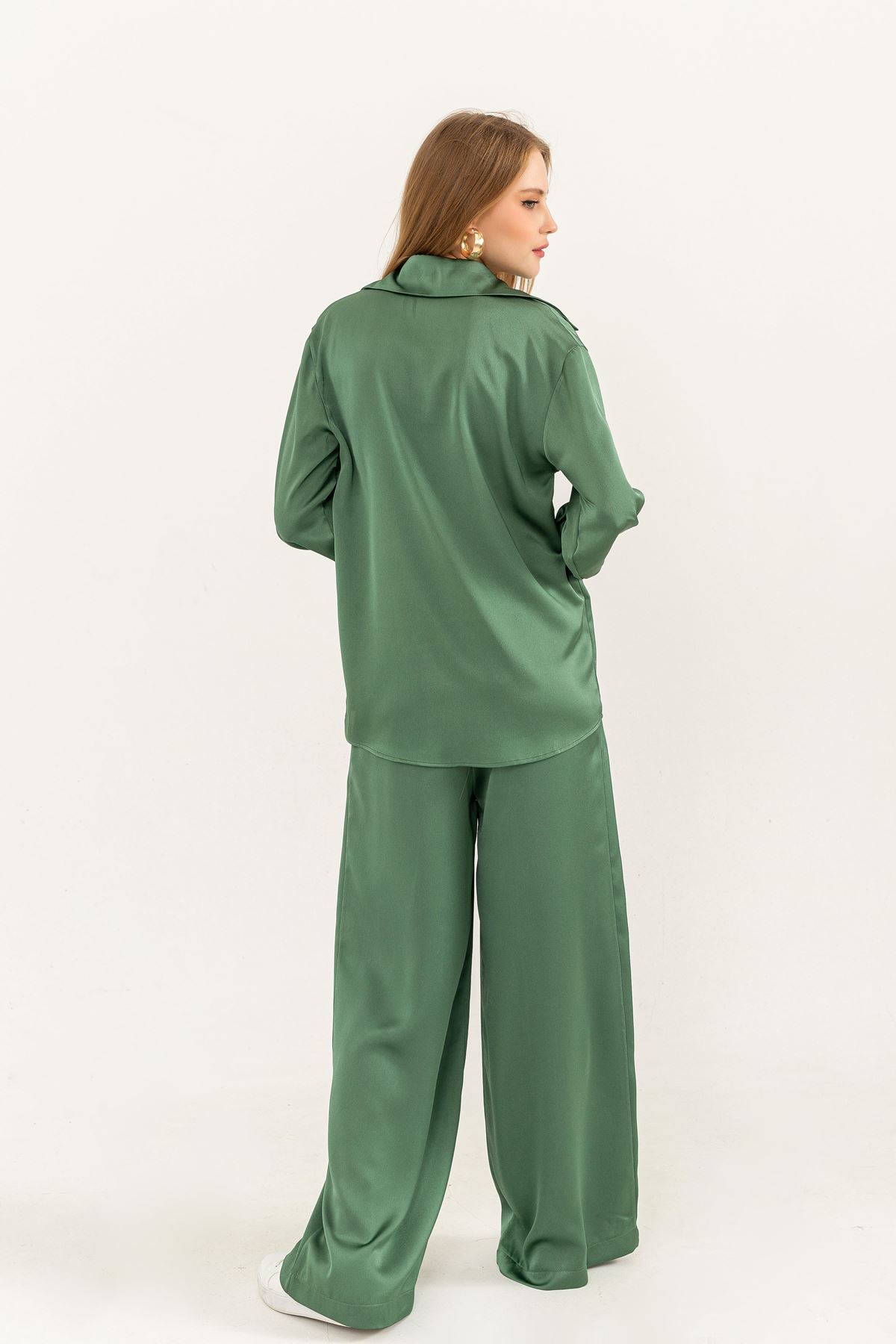Eva Satin Fabric Long Comfy Women Trouser-Green