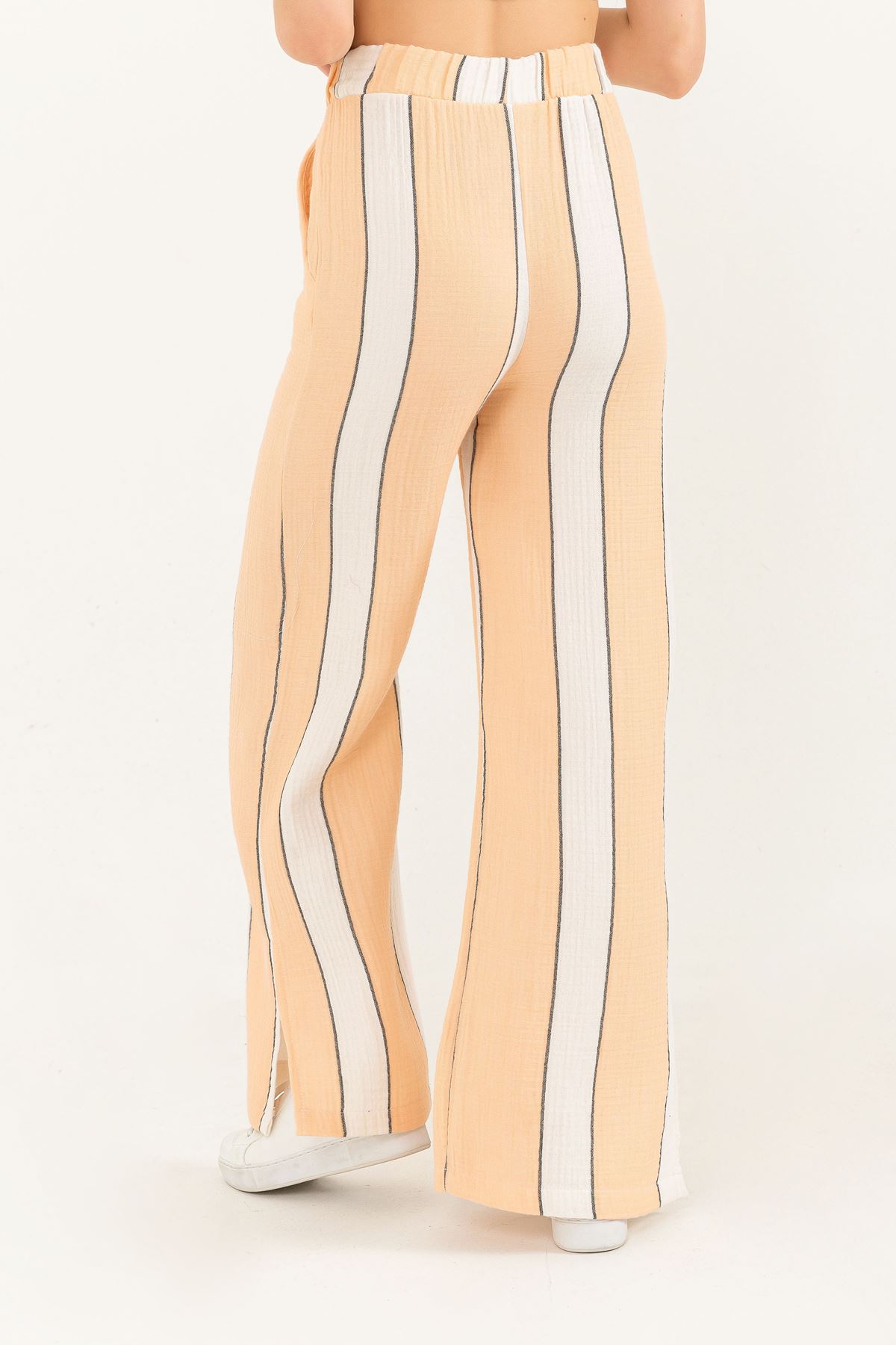муслин ткань широкие женские брюки в полоску-Цвет Сонома