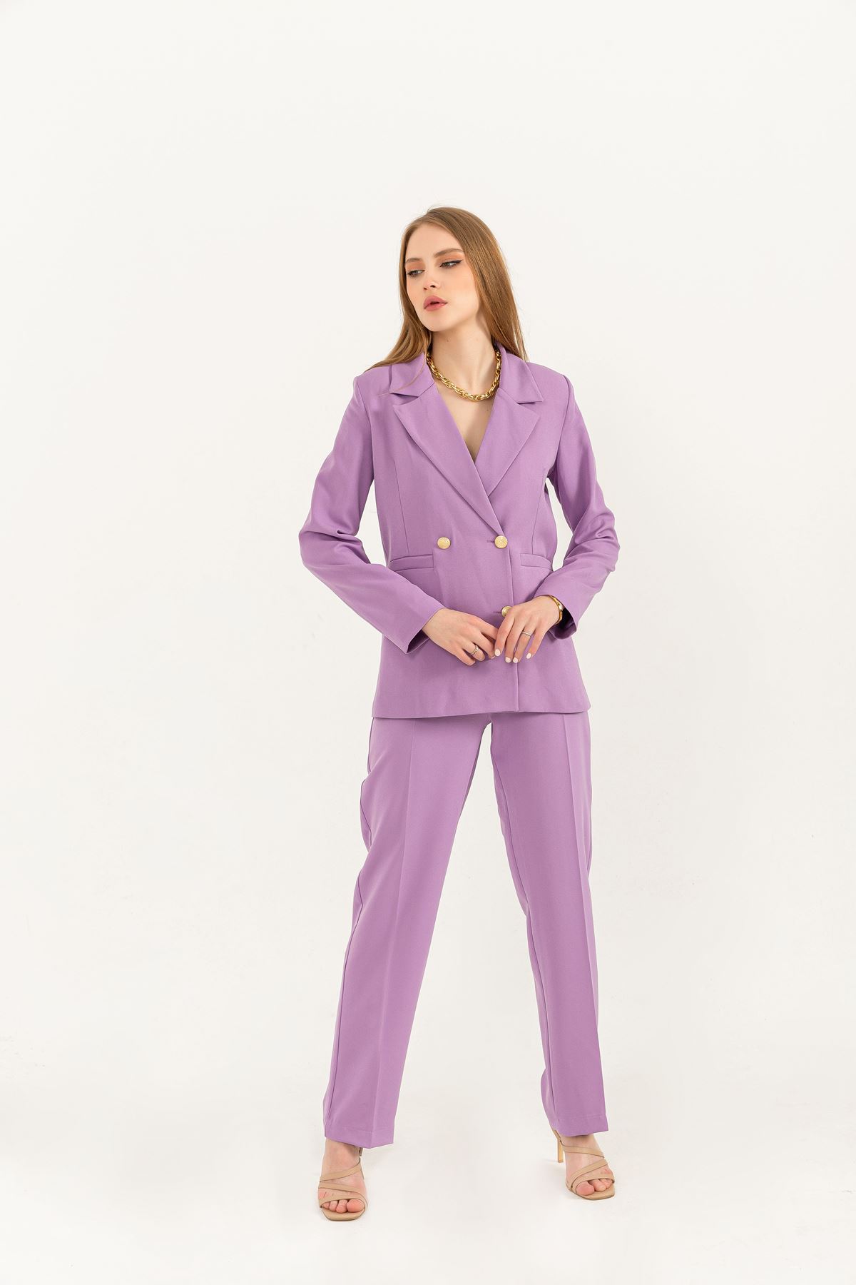 Atlas Fabric Long Sleeve Hip Height Women Blazzer Jacket-Lilac