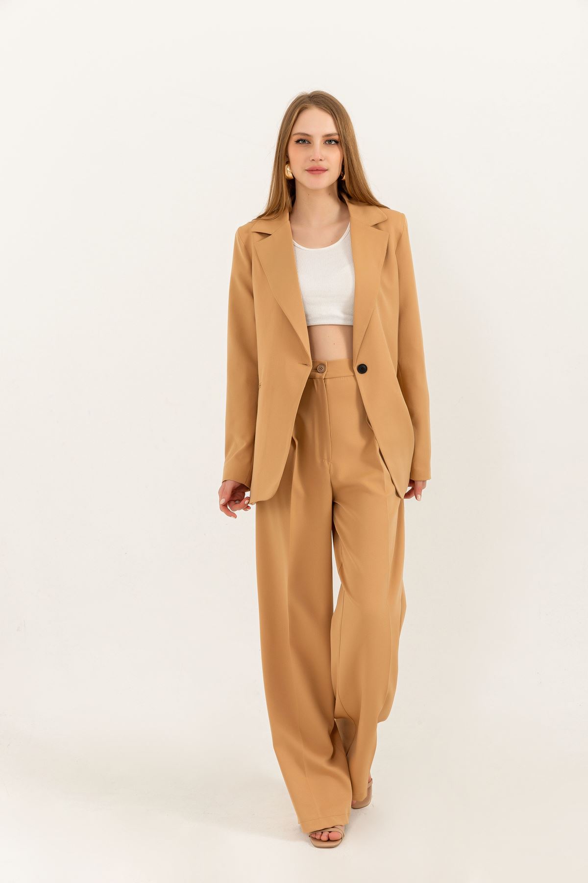 Atlas Fabric Long Sleeve Oversize Women Jacket-Light Brown