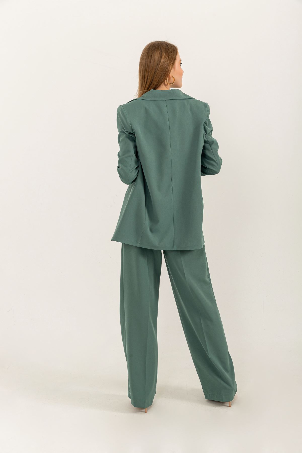 Atlas Fabric Long Sleeve Comfy Women Palazzo Trouser-Mustard Green