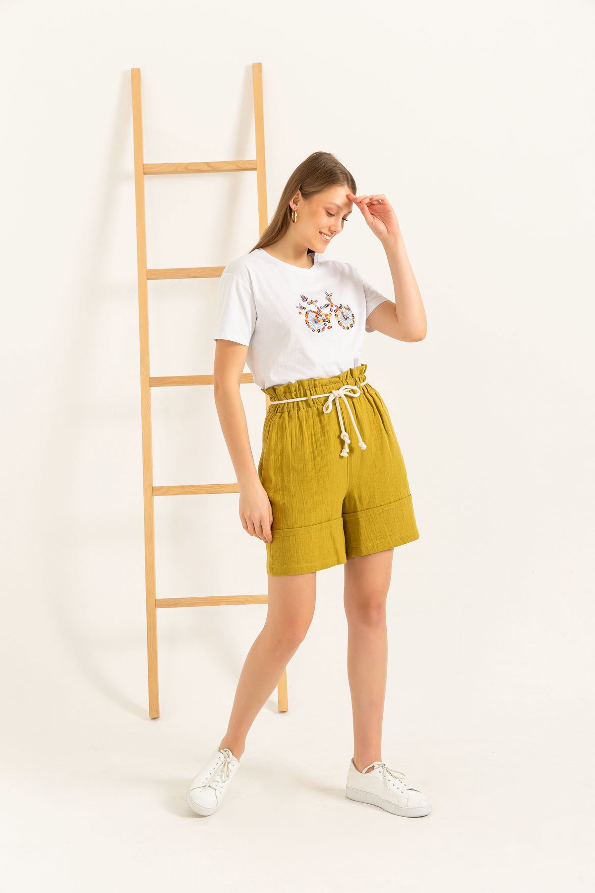 Muslin Fabric Short Comfy Women Shorts-Oil Green