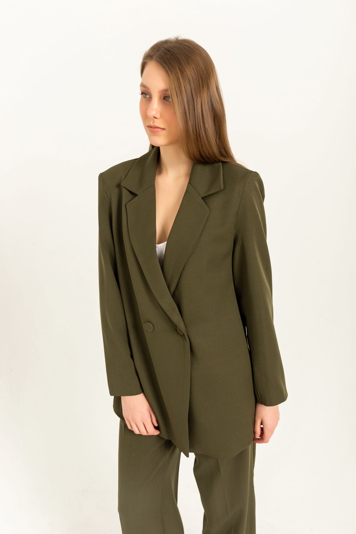 Atlas Fabric Long Sleeve Oversize Women Jacket-Khaki 