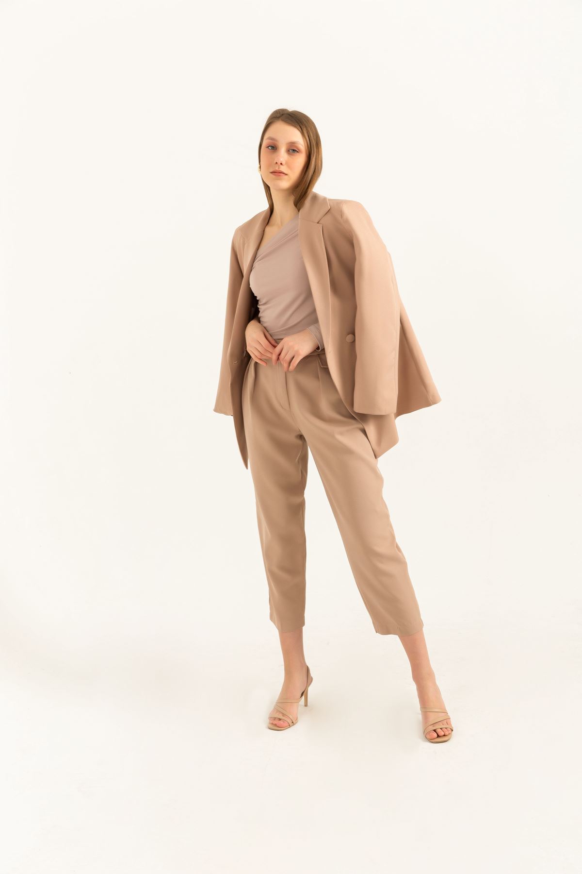 Atlas Fabric Long Sleeve Oversize Women Jacket-Mink