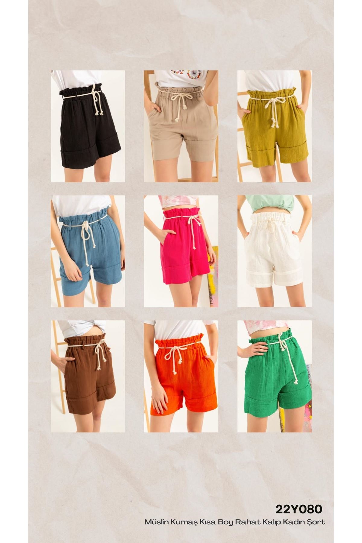 Muslin Fabric Short Comfy Women Shorts-Brown