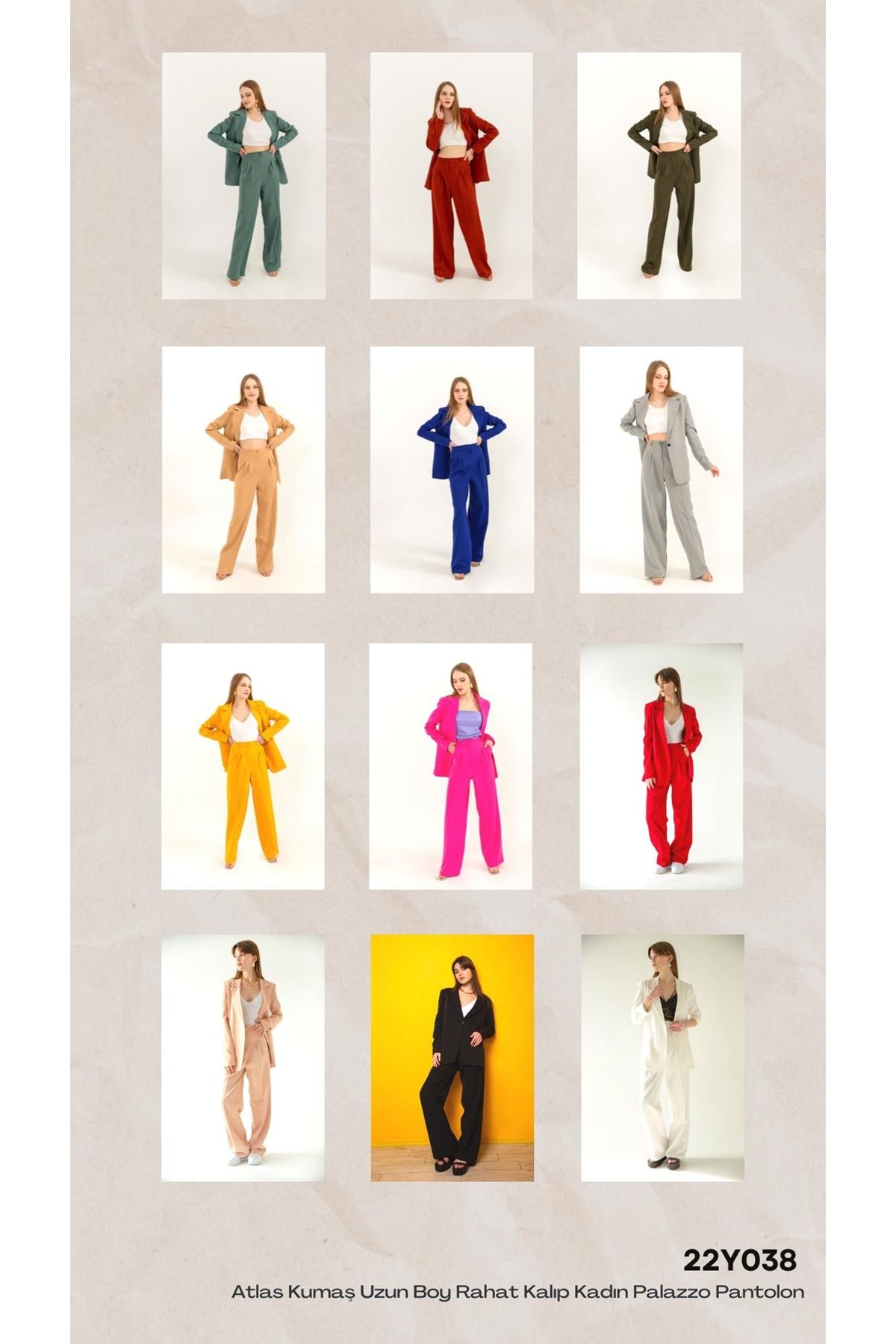 Atlas Fabric Long Sleeve Comfy Women Palazzo Trouser-Khaki 