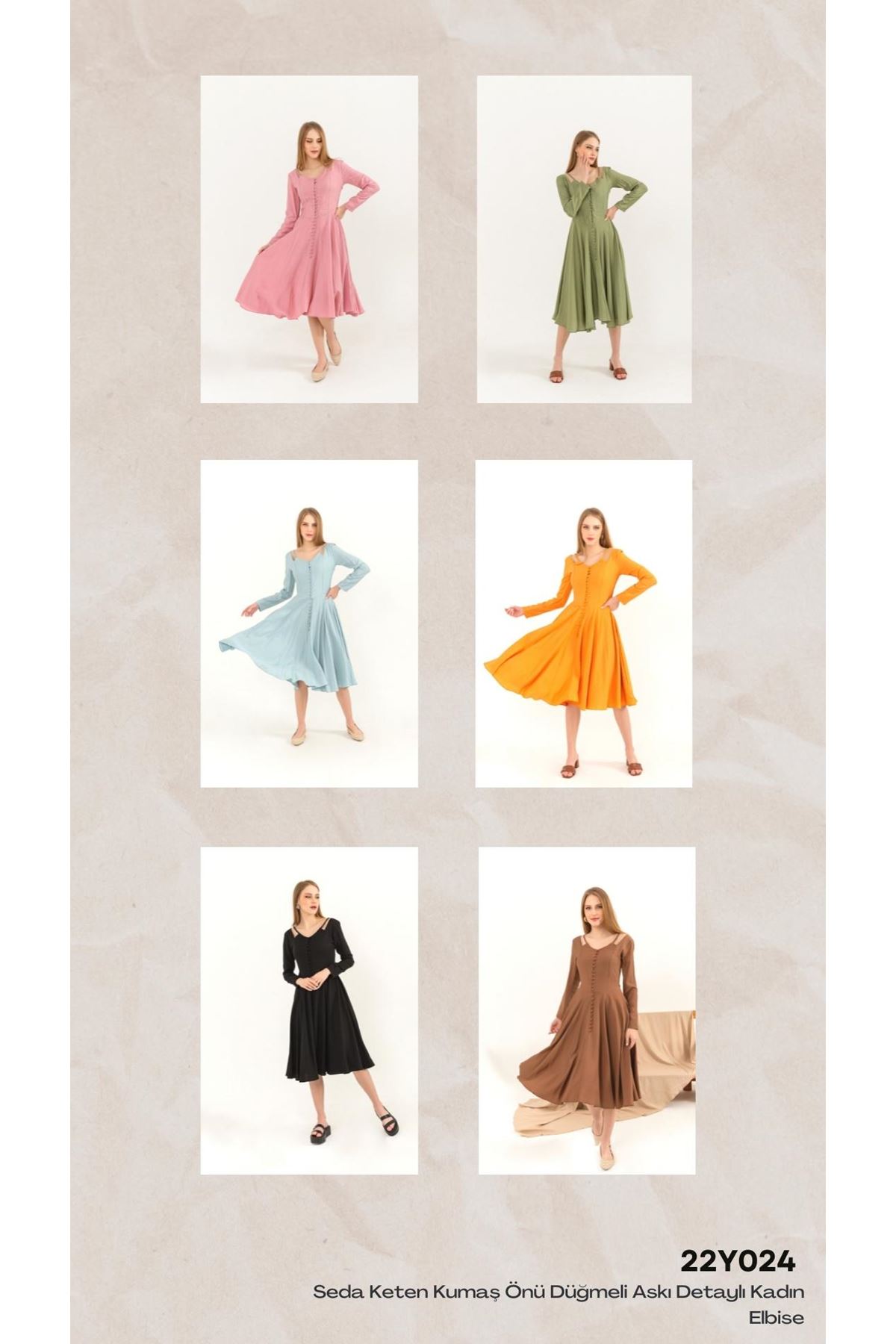 Chiffon Fabric Long Sleeve V-Neck Long Layer Women Dress-Brown