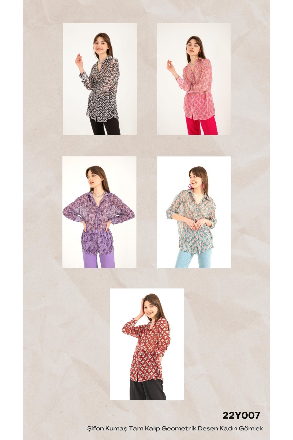 Chiffon Fabric Full Fit Geometric Pattern Women Shirt - Green