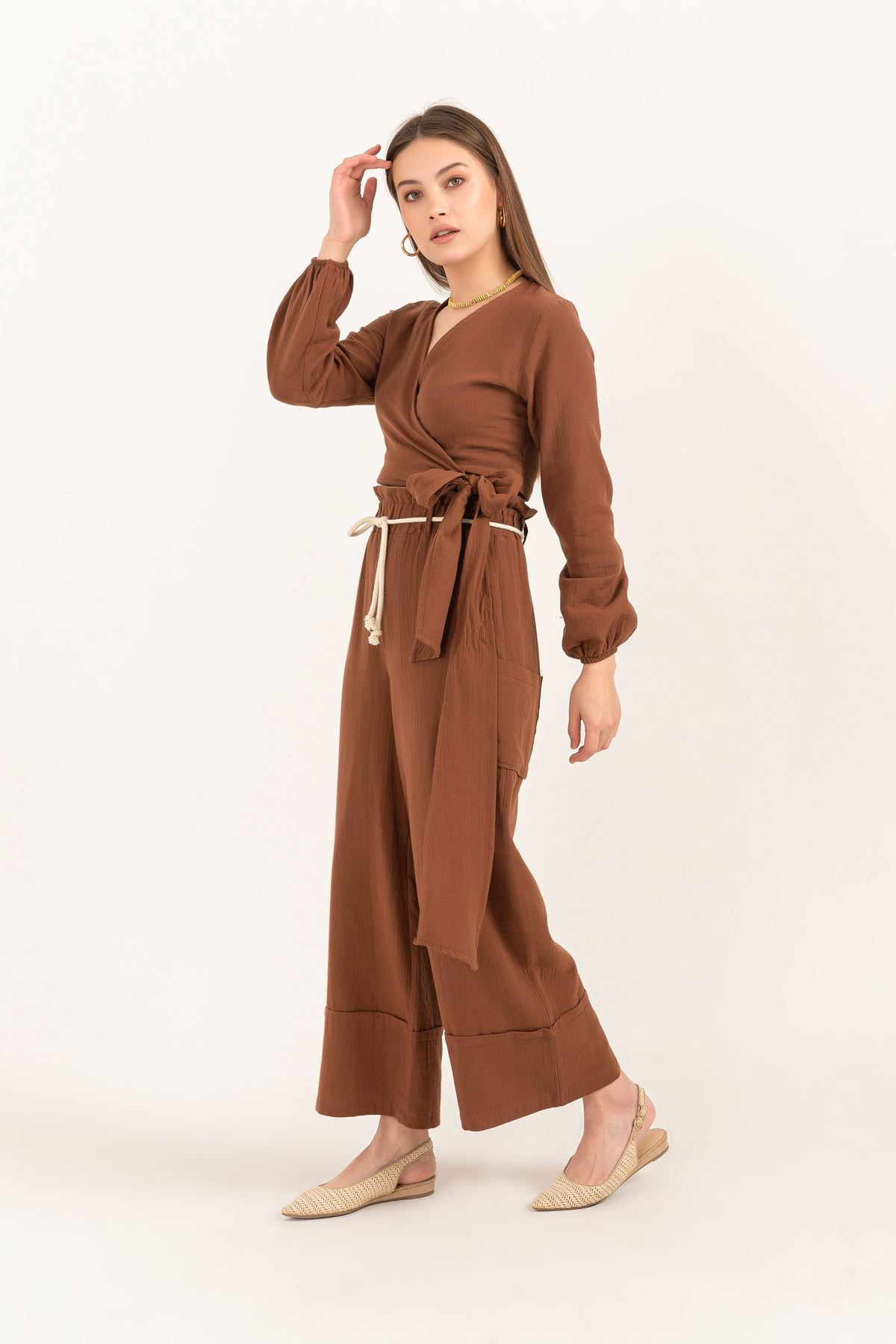 Muslin Fabric Short Comfy Women Shorts - brown
