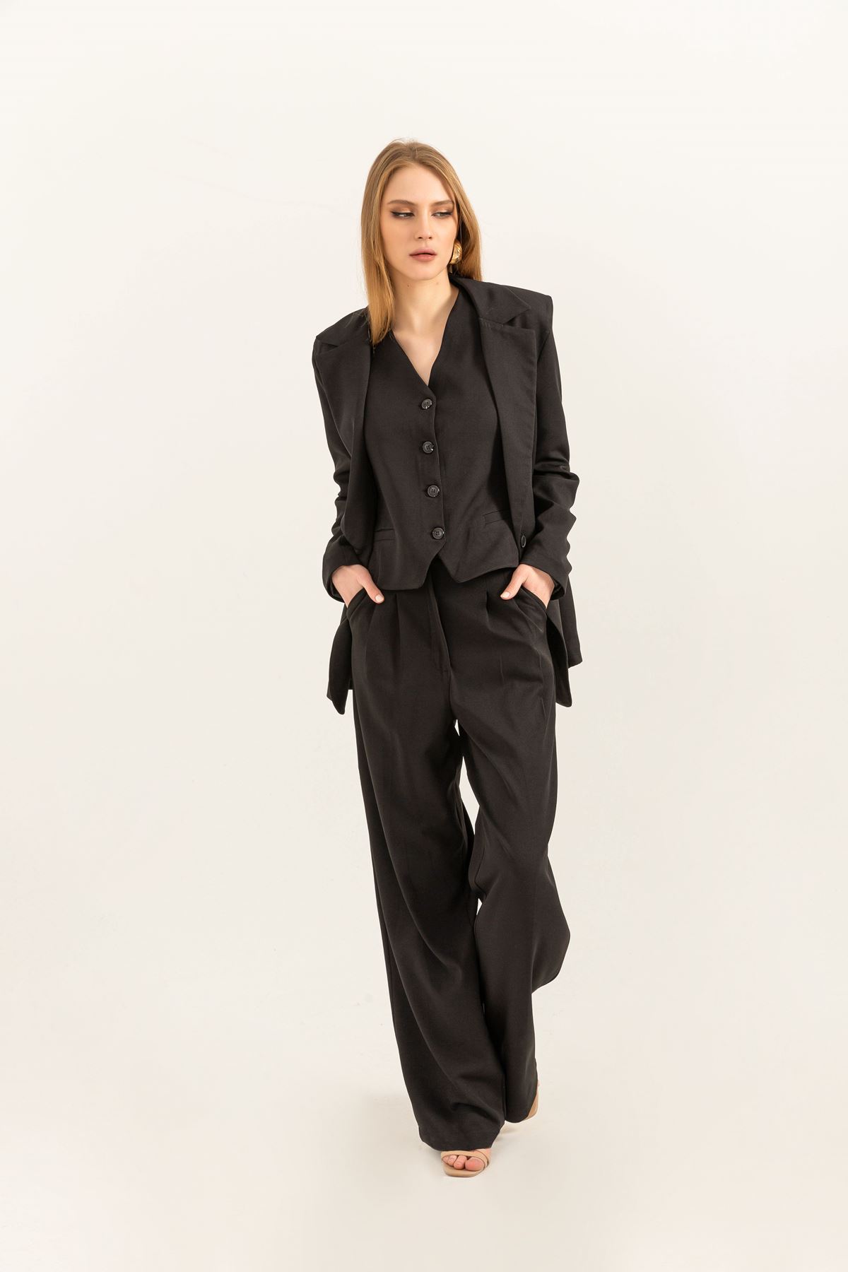 Atlas Fabric Long Sleeve Oversize Women Jacket-Black