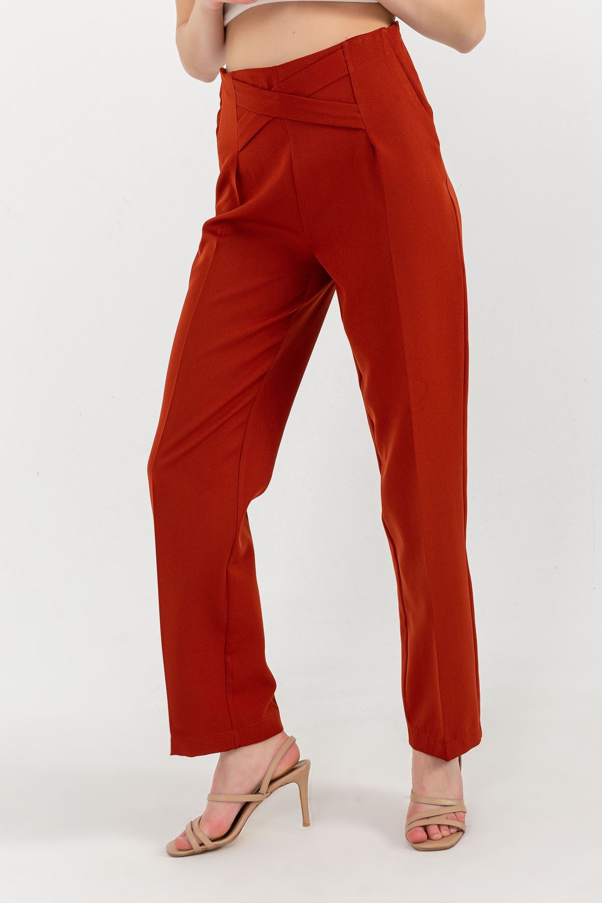 атлас ткань классические женские брюки-Оранжевый