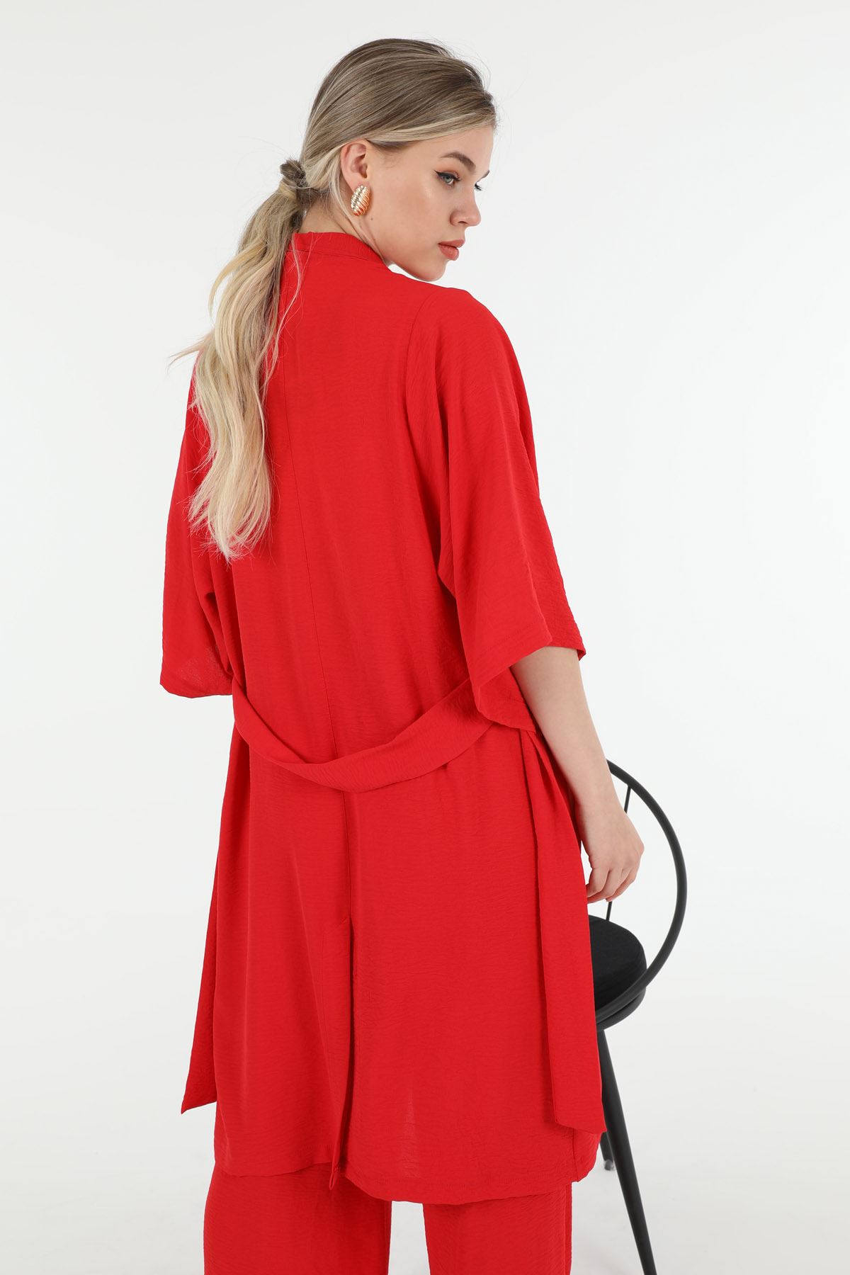 Linen Fabric Long Sleeve Revere Collar Hip Height Comfy Women Jacket-Red