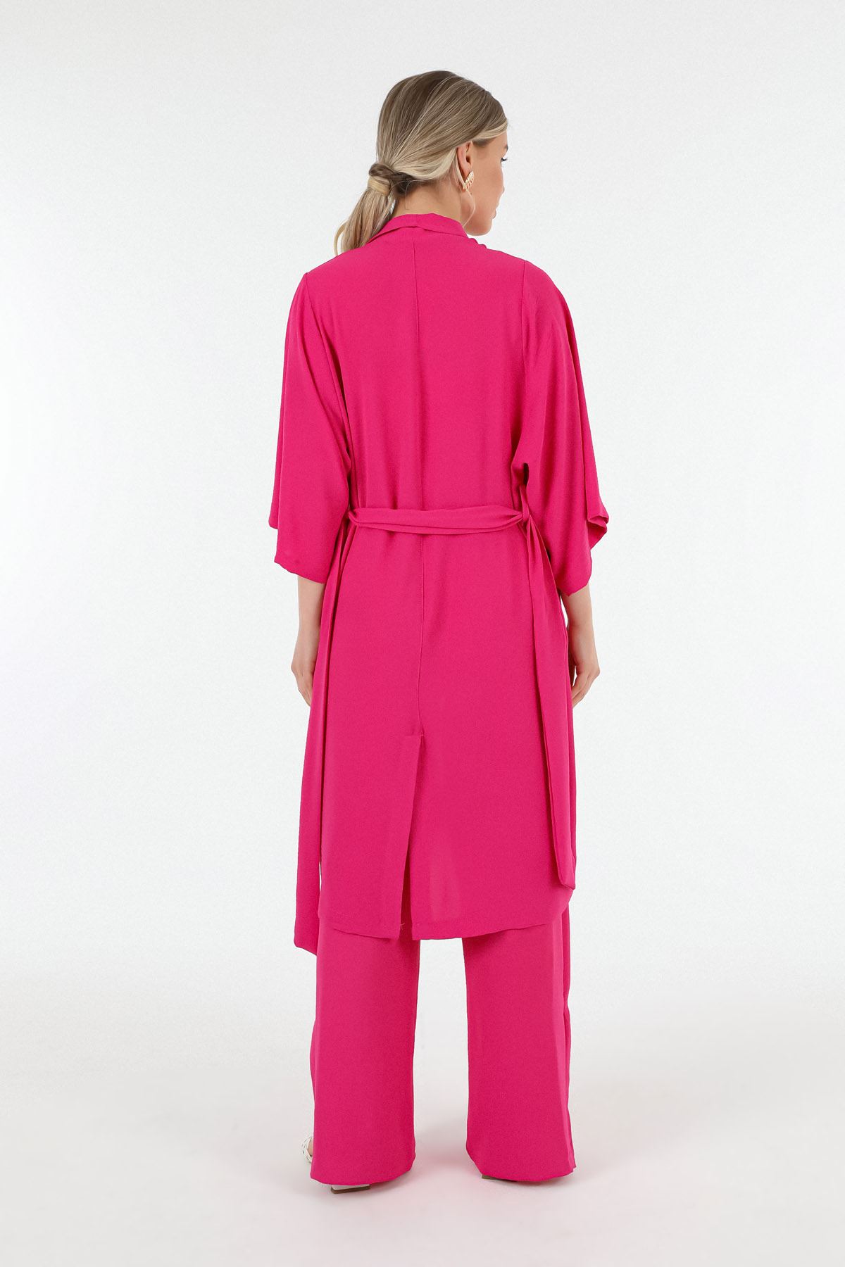 Linen Fabric Long Sleeve Revere Collar Hip Height Comfy Women Jacket-Fuchia
