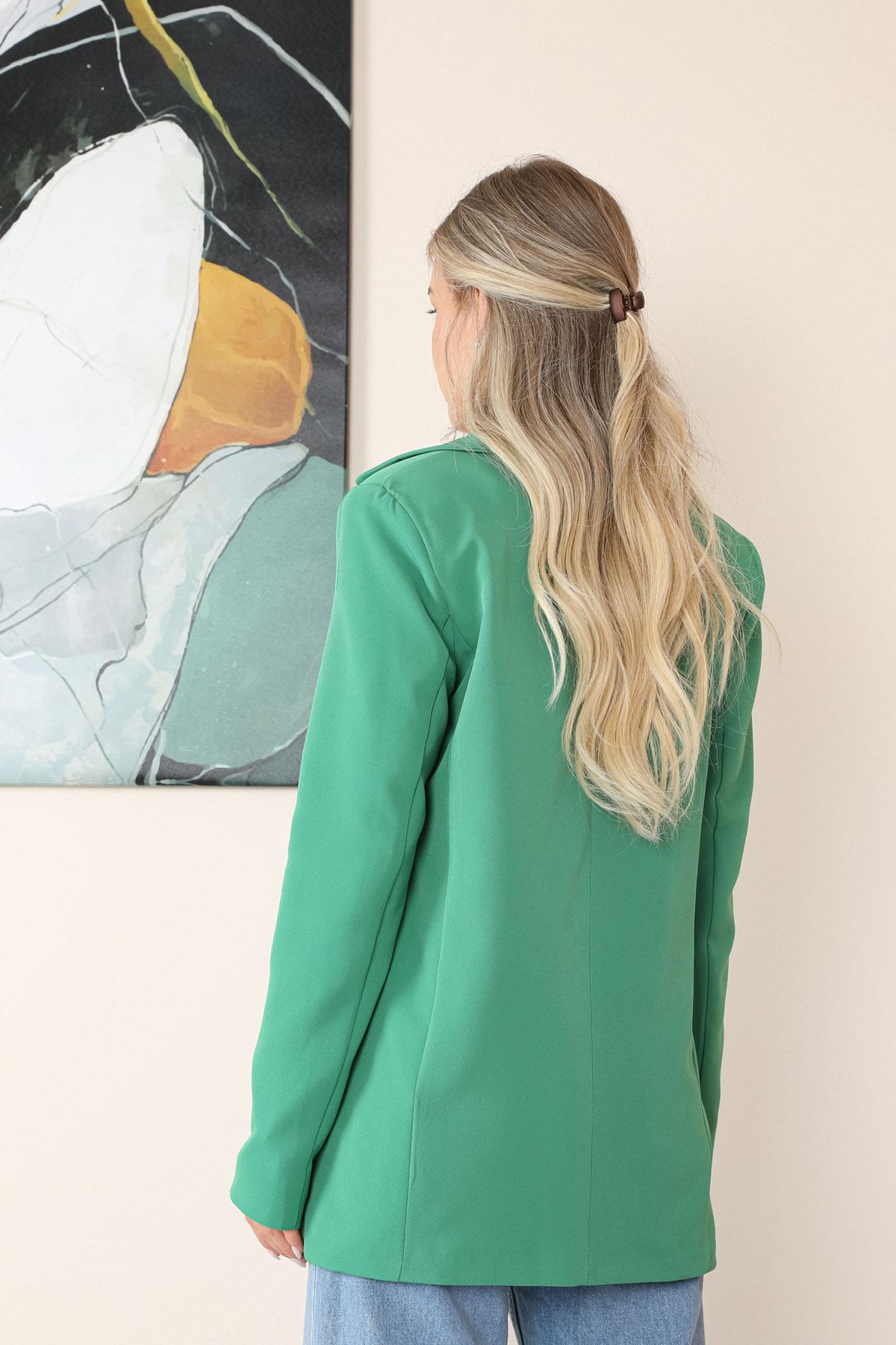 Atlas Fabric Long Sleeve Oversize Women Jacket-Green