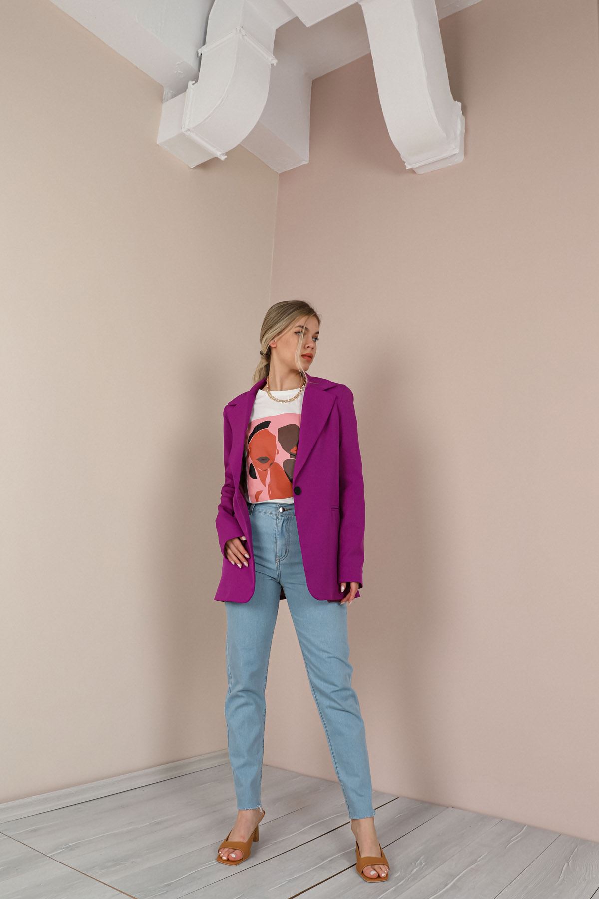 Atlas Fabric Long Sleeve Oversize Women Jacket-Purple
