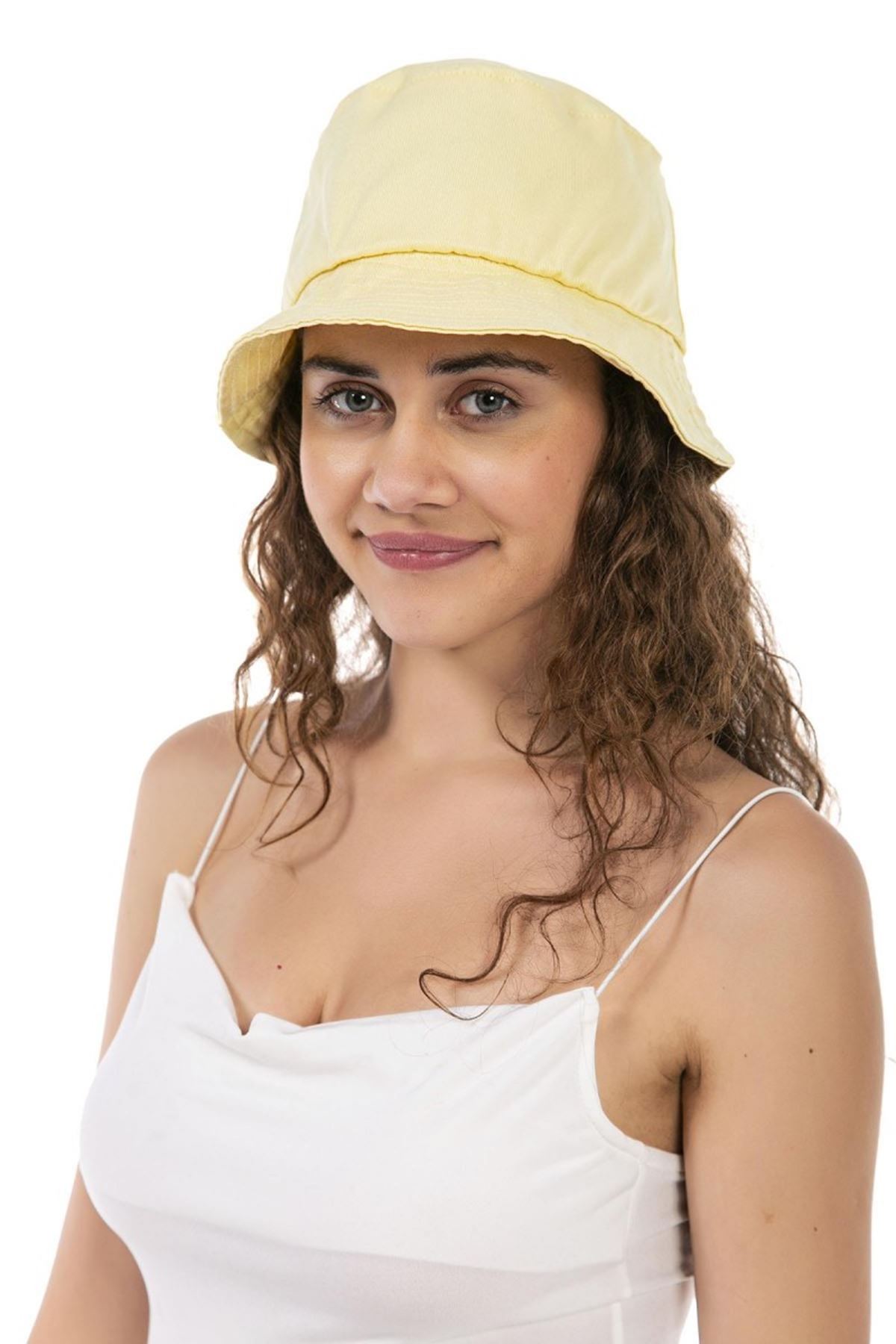 Женская шапка-ведро из хлопчатобумажной ткани-светло-желтый
