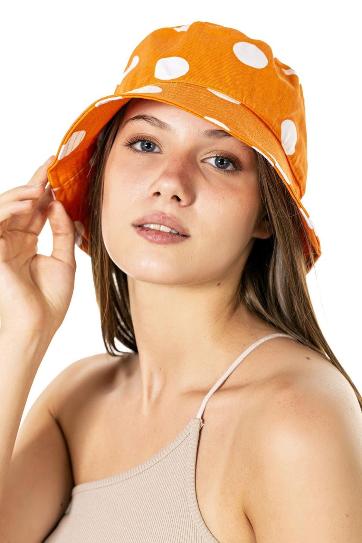 Puantiye Desenli Bucket Şapka-Oranj