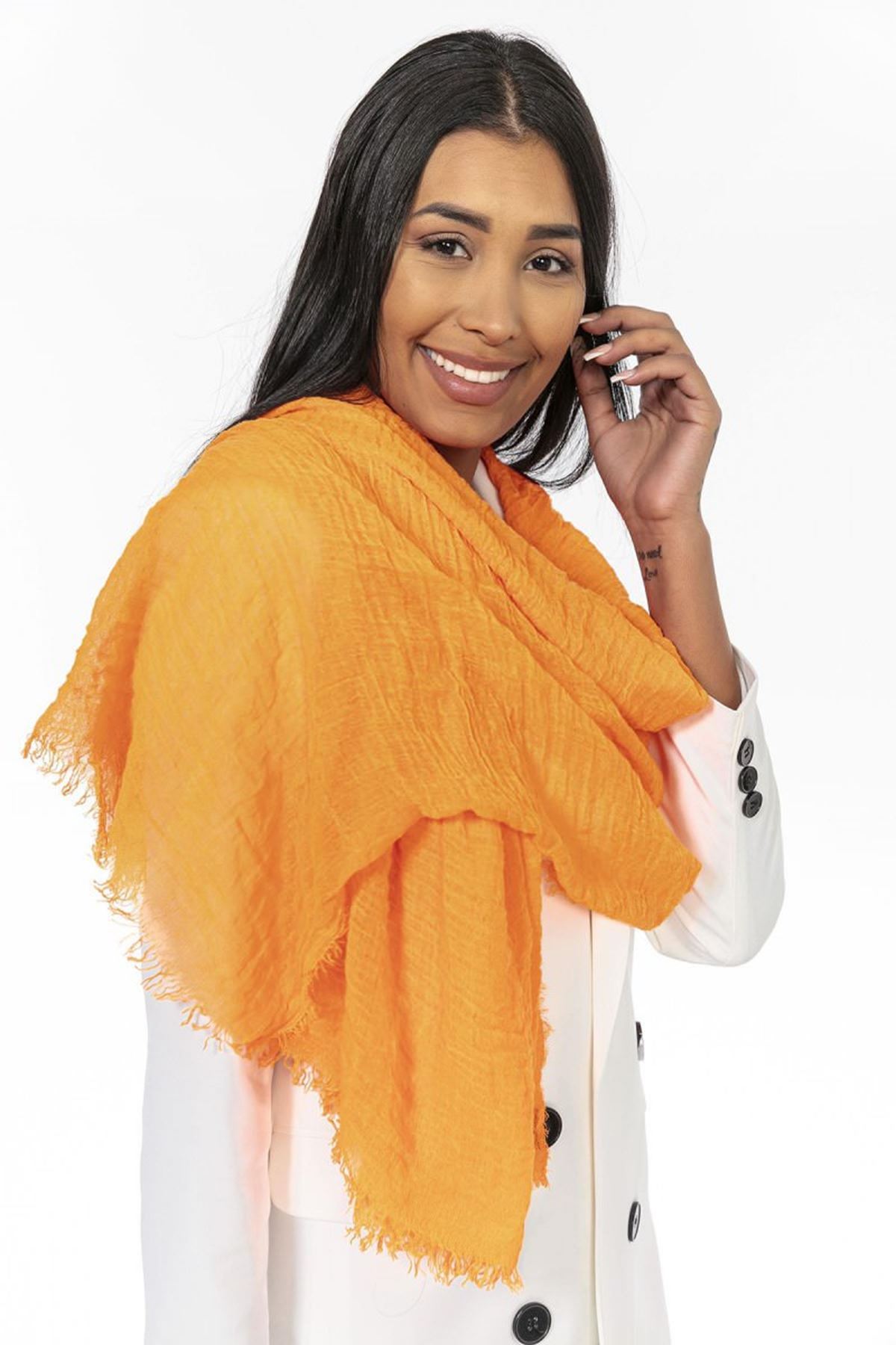 Муслиновая женская шаль с кисточками-Оранжевый