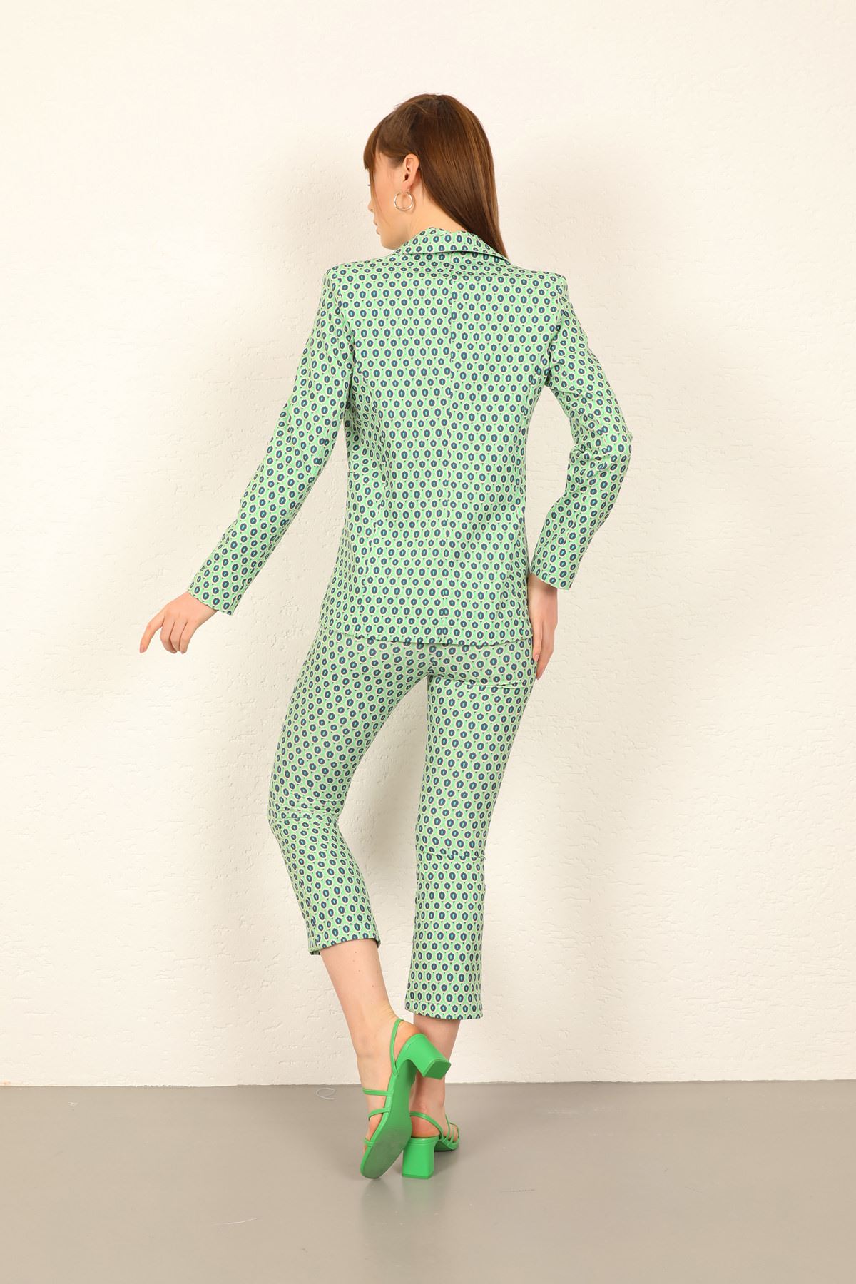 Укороченная рубашка из вискозной ткани с геометрическим узором и шнуровкой-Зелёный