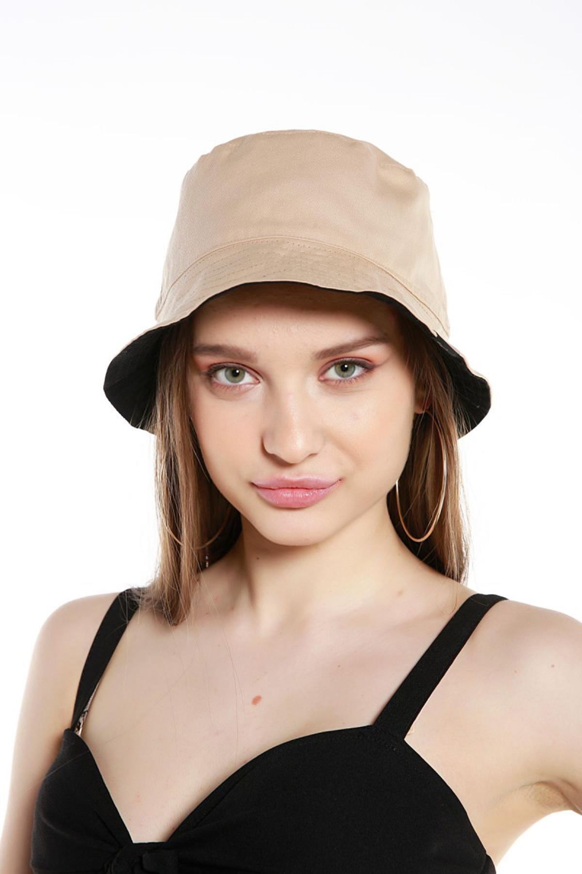 Çift Taraflı Bucket Şapka-Bej