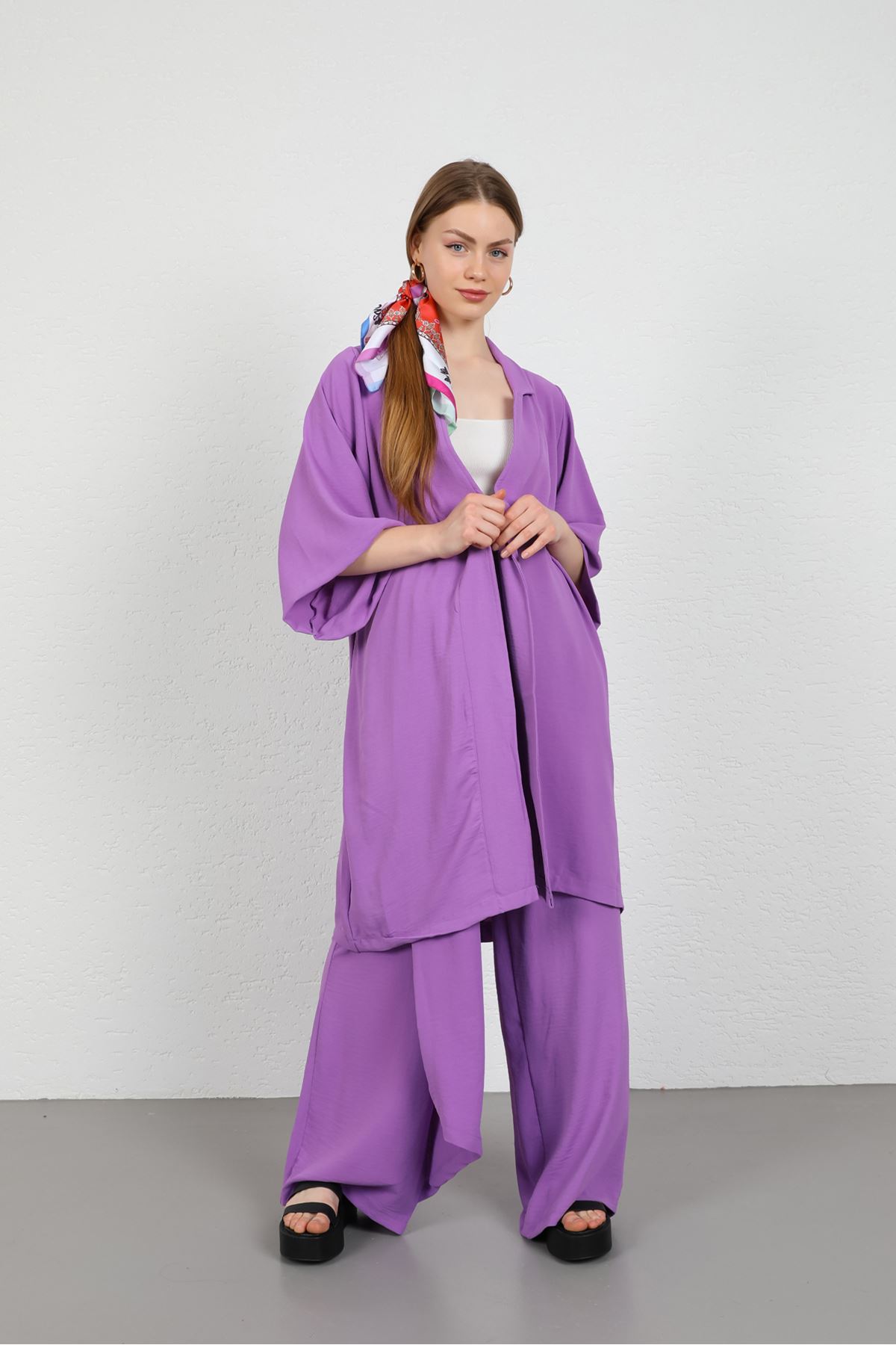 Linen Fabric Long Sleeve Revere Collar Hip Height Comfy Women Jacket-Lilac