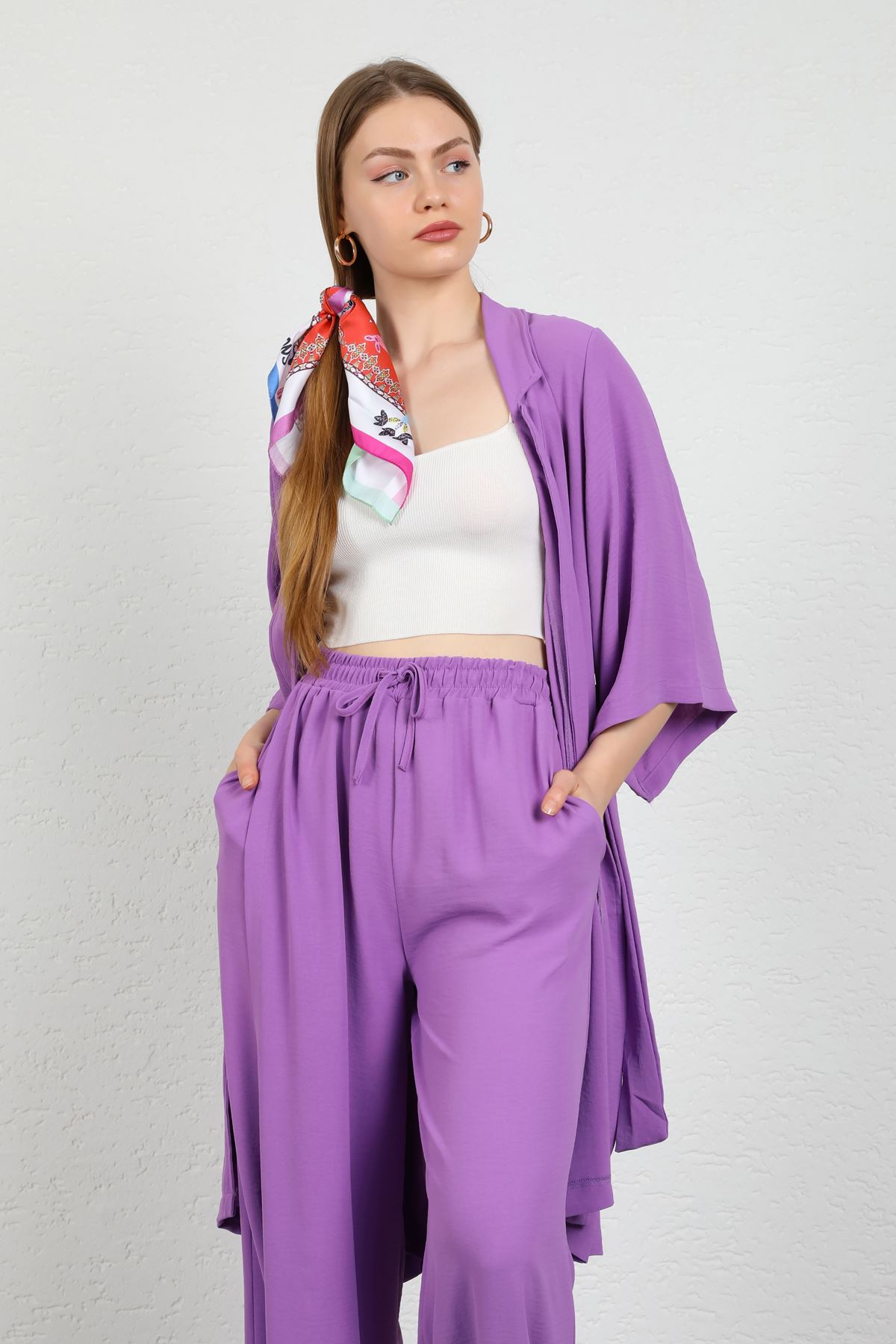 Linen Fabric Long Sleeve Revere Collar Hip Height Comfy Women Jacket-Lilac