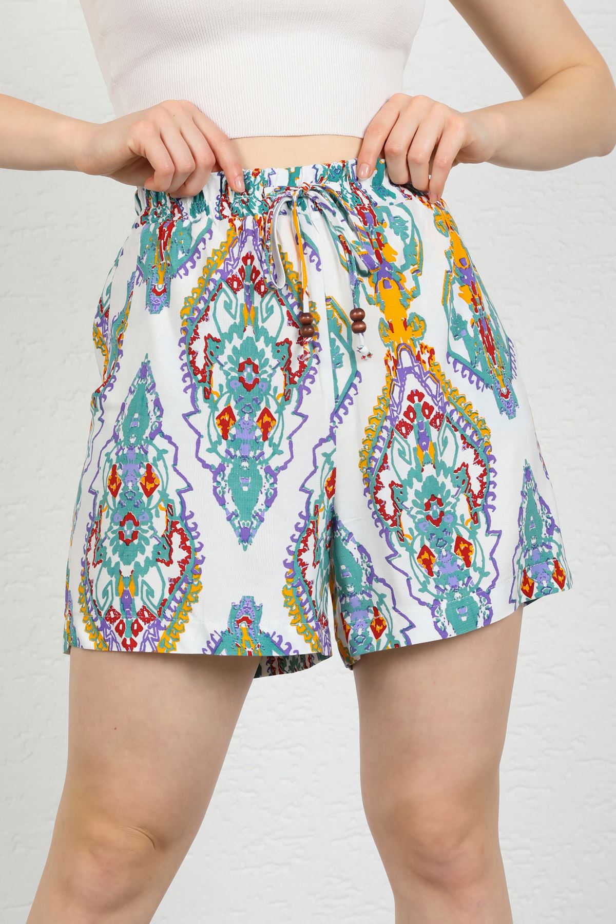 Viscon Fabric Ethnic Pattern Women Shorts-Mint