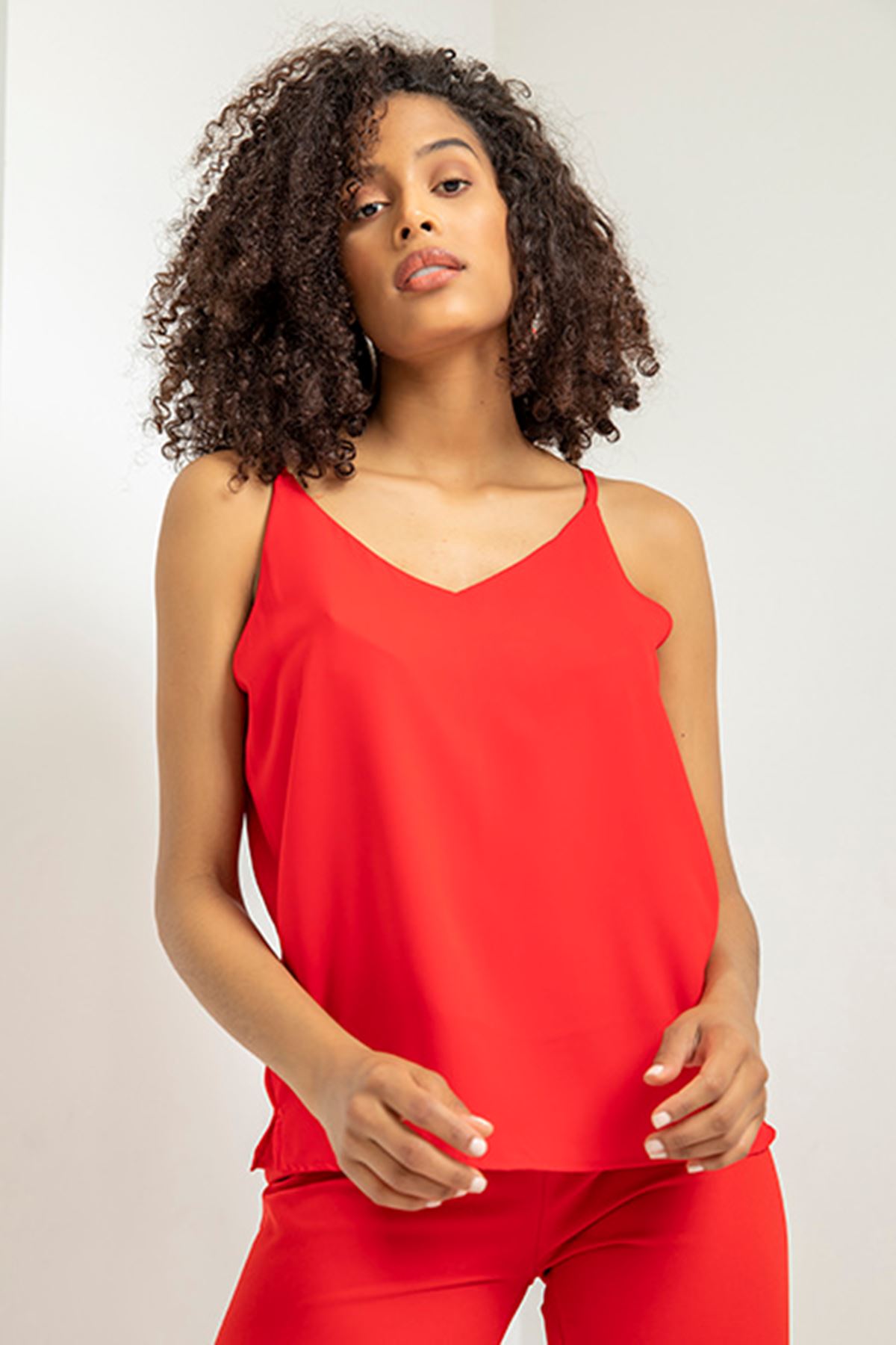 Женская блузка с V-образным вырезом и ремешком из ткани джессика-Kрасный
