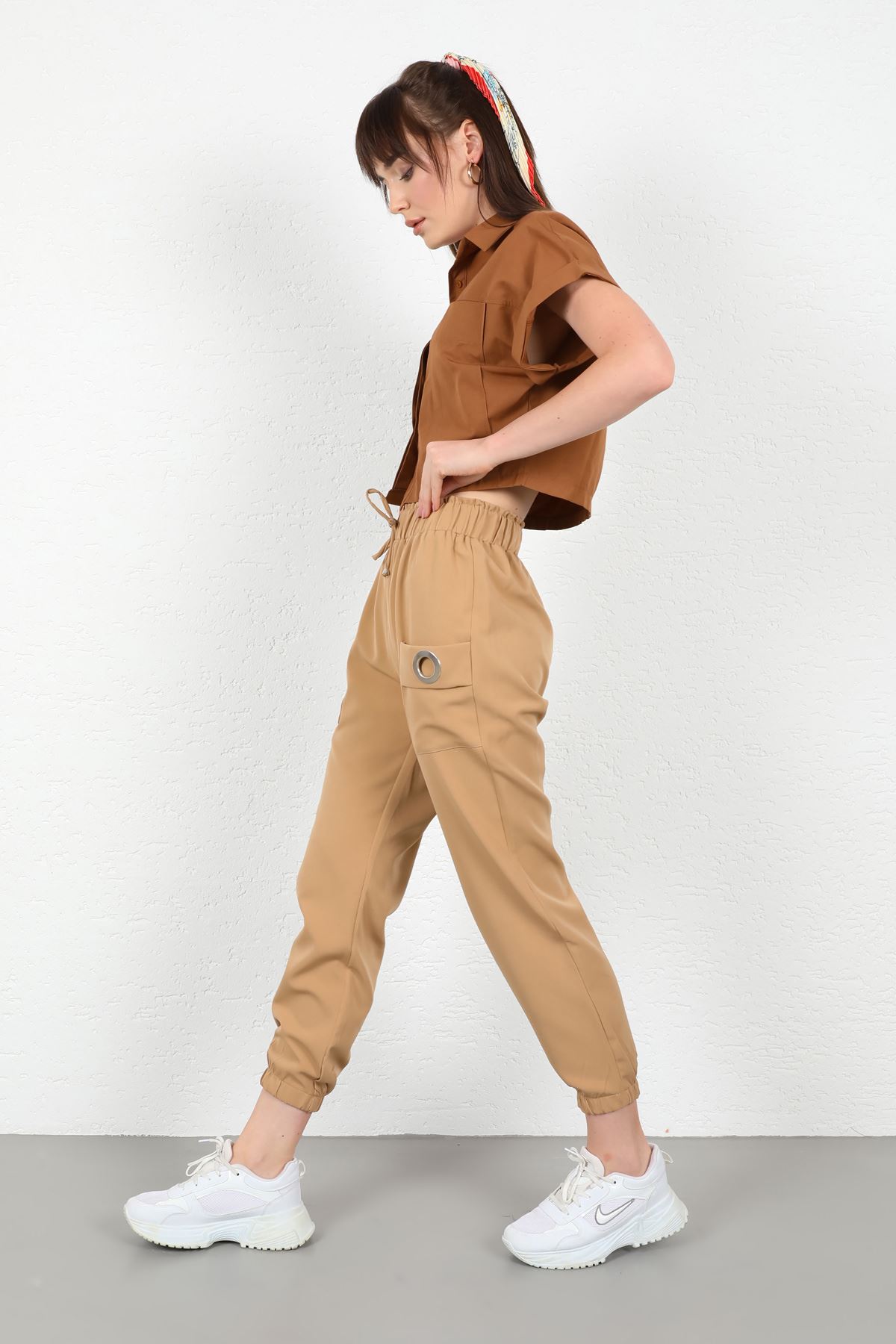 Licra Fabric Ankle Length Elastic Waist Jogger Women'S Trouser - Light Brown