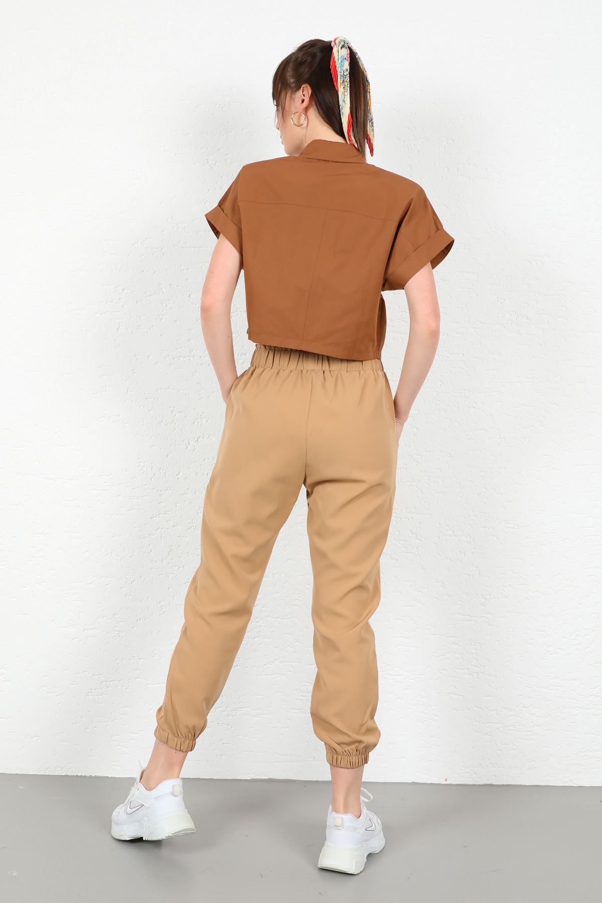 Лайкра ткань Женские брюки с эластичной резинкой на талии - Коричневый