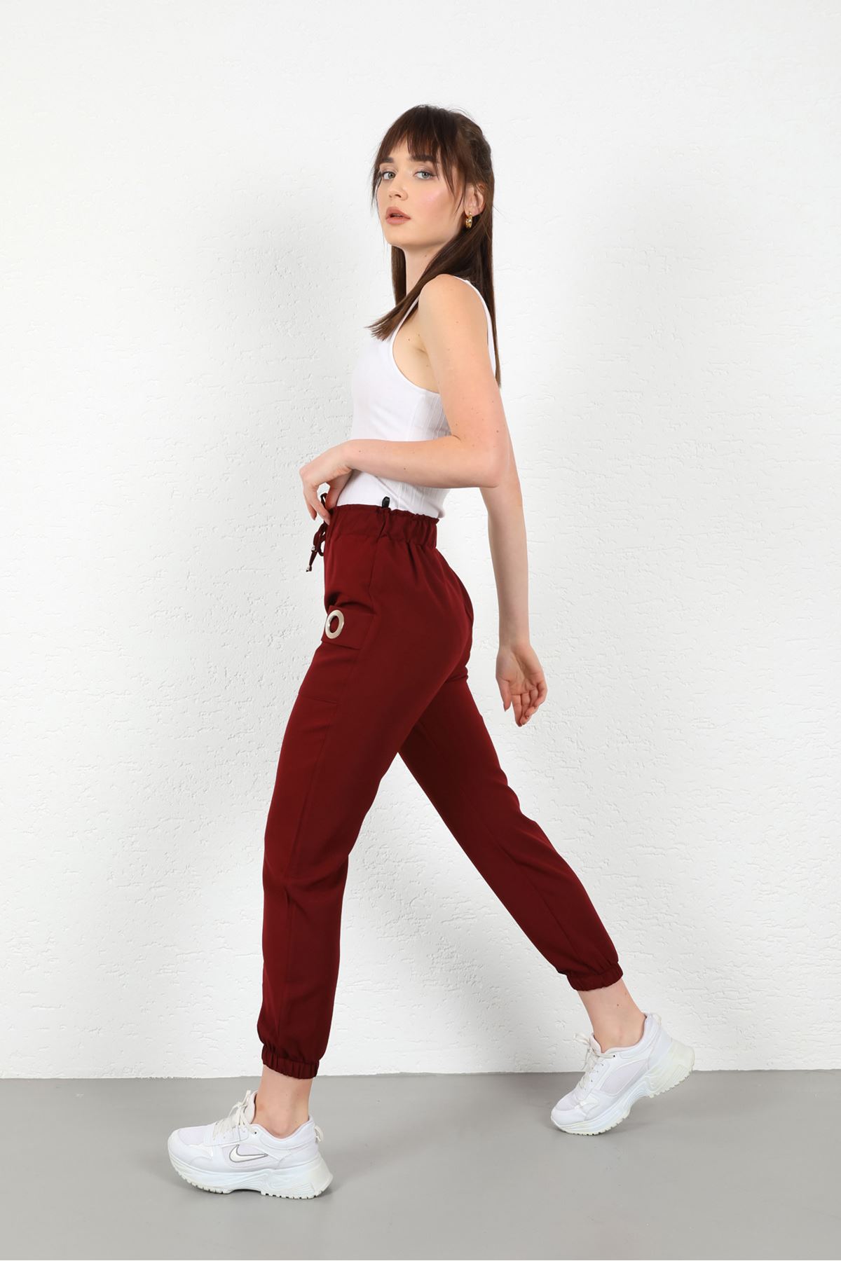 Licra Fabric Ankle Length Elastic Waist Jogger Women'S Trouser - Burgundy