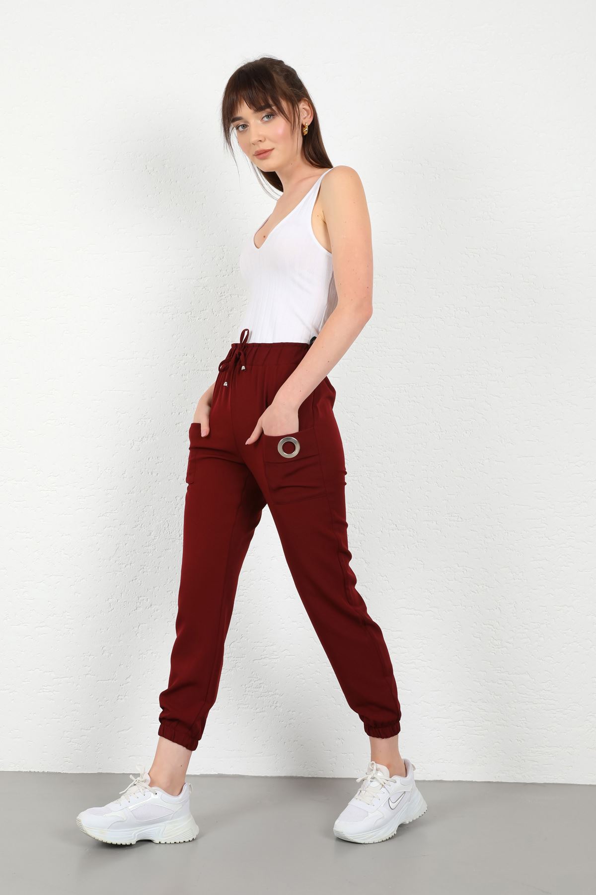 Licra Fabric Ankle Length Elastic Waist Jogger Women'S Trouser - Burgundy
