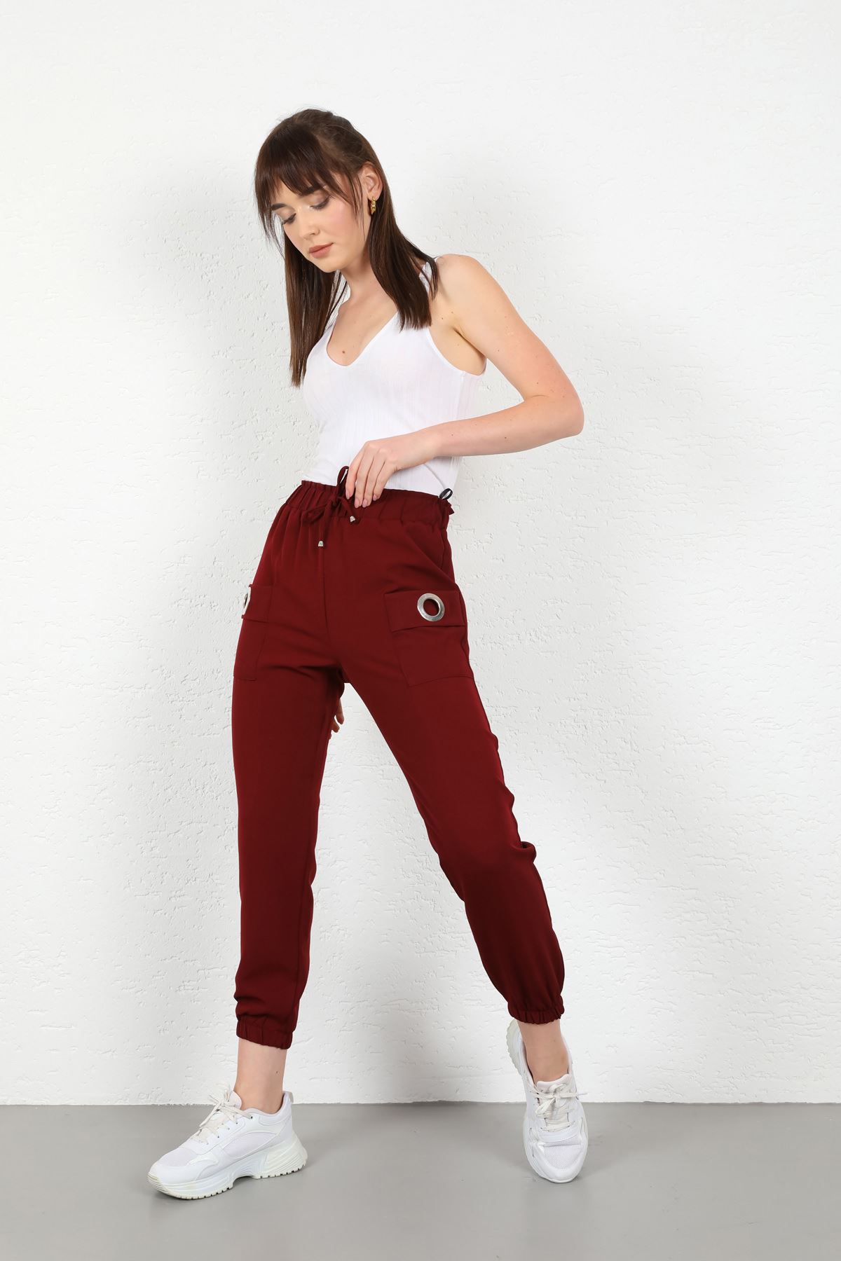 Лайкра ткань Женские брюки с эластичной резинкой на талии - Бордовый
