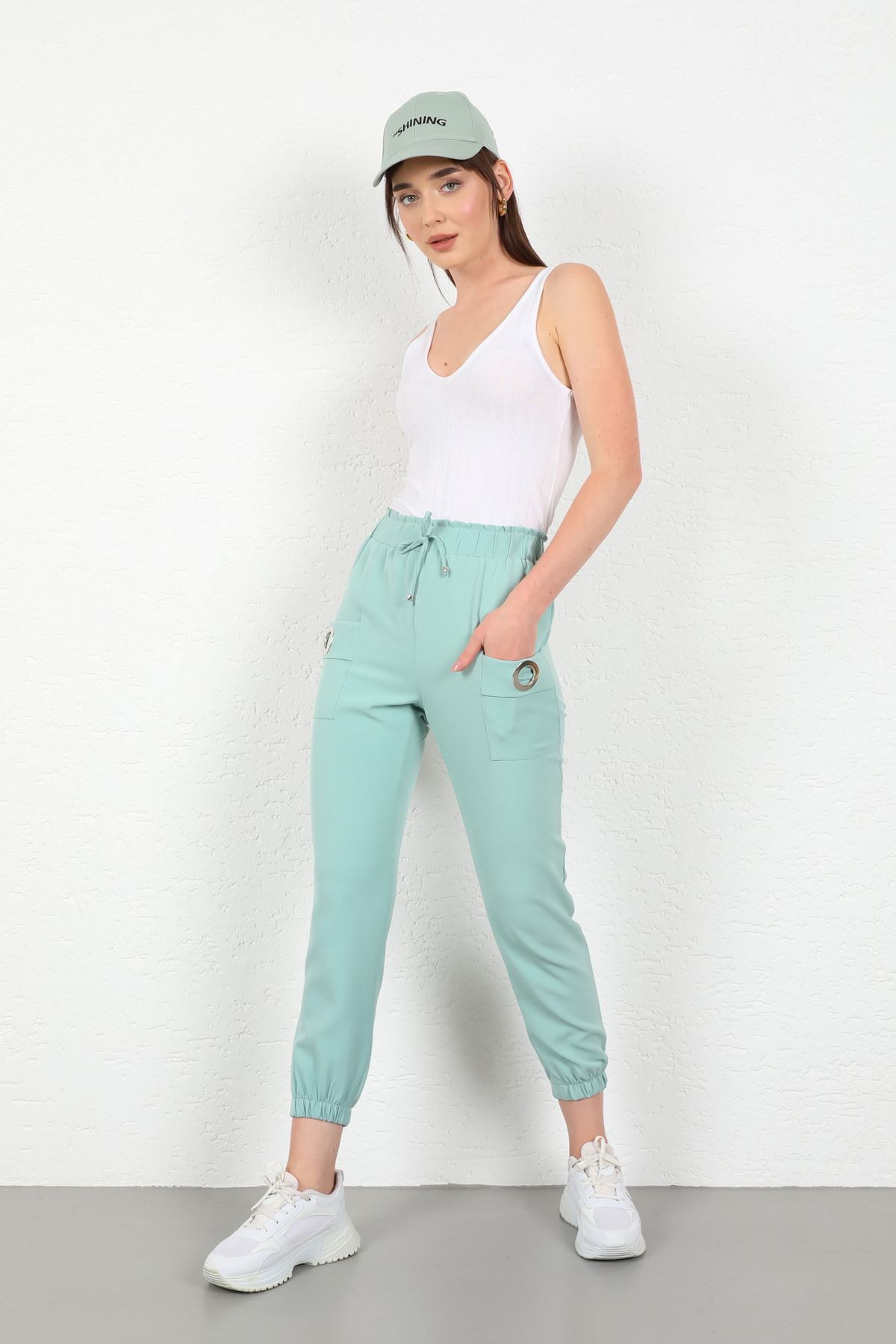 Licra Fabric Ankle Length Elastic Waist Jogger Women'S Trouser - Mint