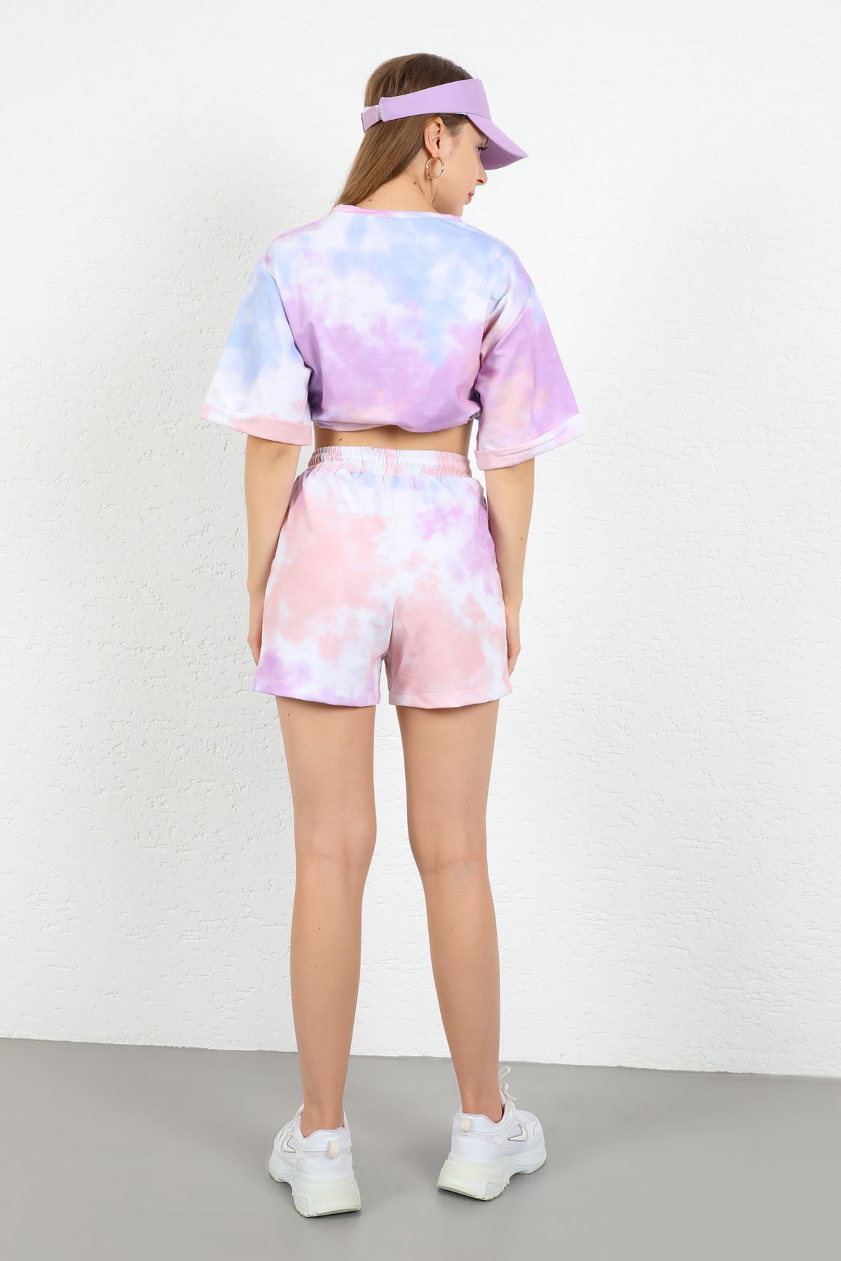 Double Knit Fabric Comfy Fit Cloud Print Women Shorts - Lilac