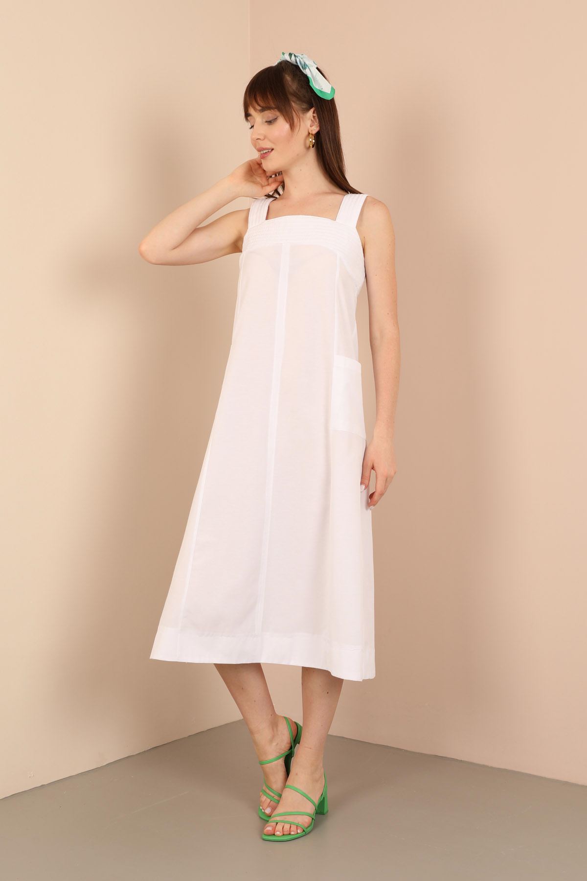 Soft Fabric With Two Pockets Long Women Dress-Ecru