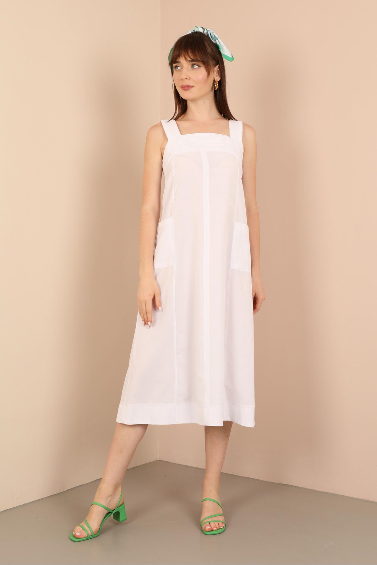 Soft Fabric With Two Pockets Long Women Dress-Ecru