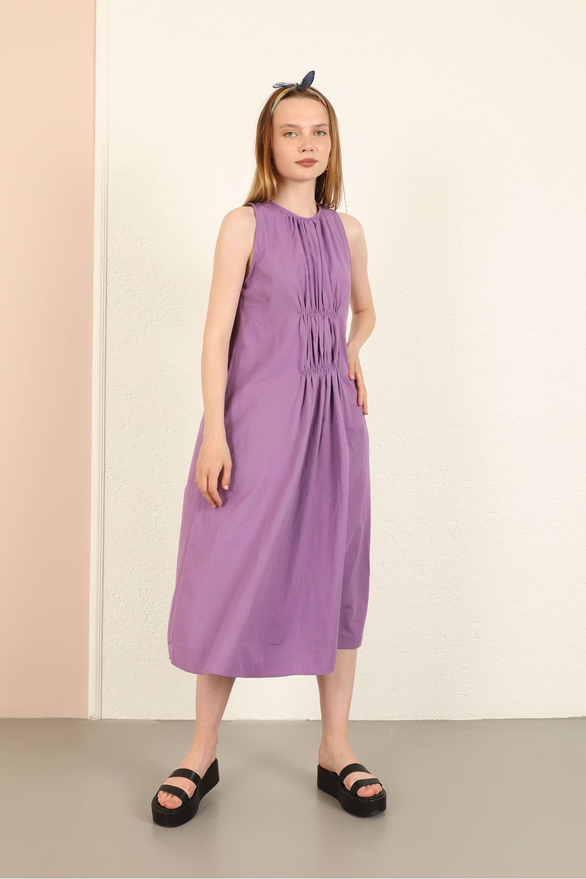 Тканые ткани воротник в форме сердца женское платье - Фиолетовый