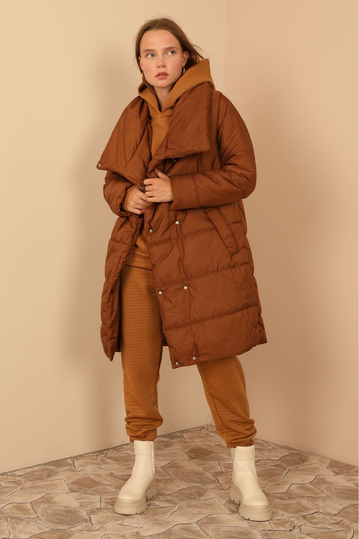 Long Sleeve Oversize Women Coat - Brown