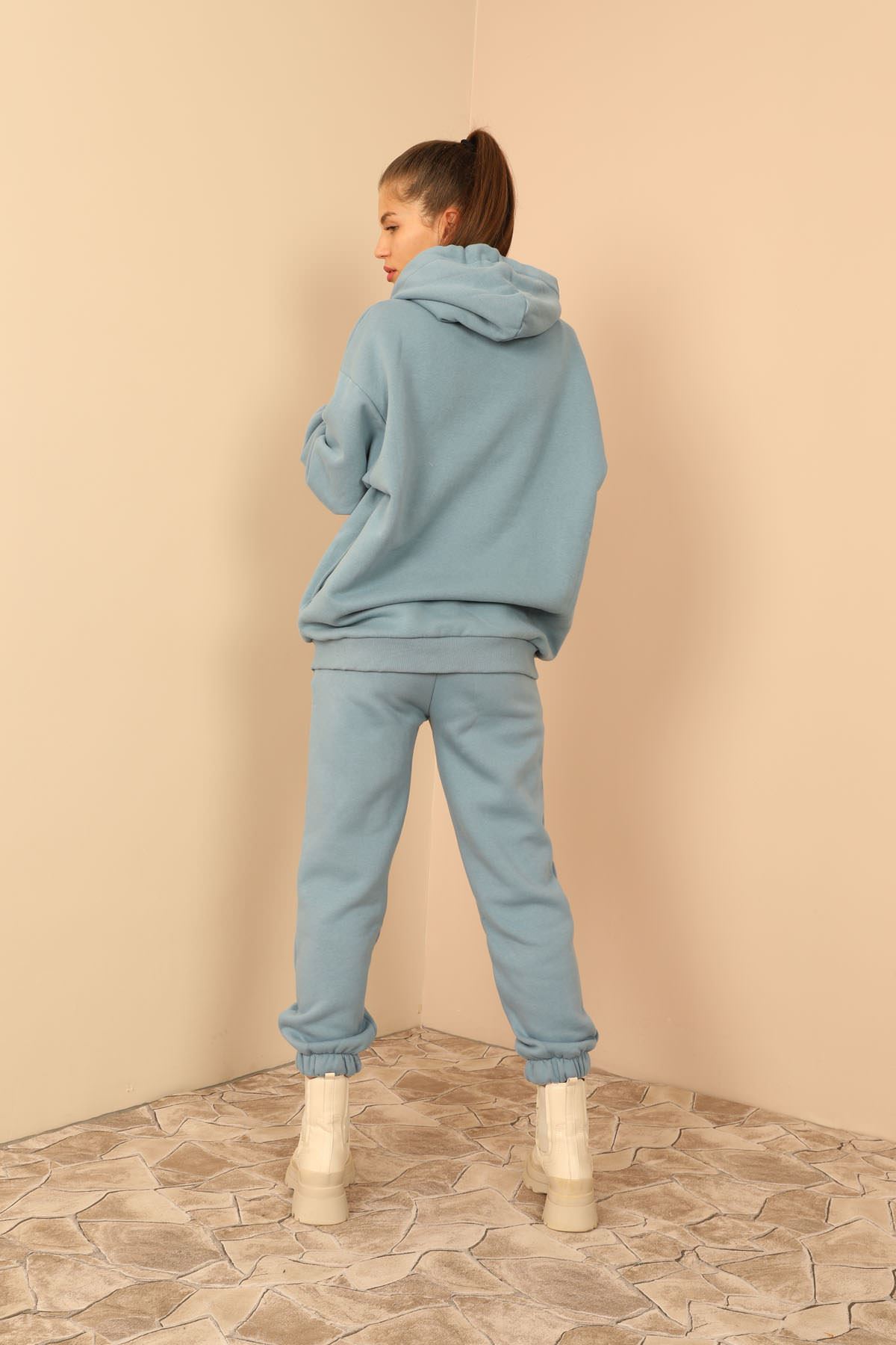 Şardonlu 3 İplik Kumaş Uzun Kol Basen Boy Kadın Sweatshirt-Bebemavi