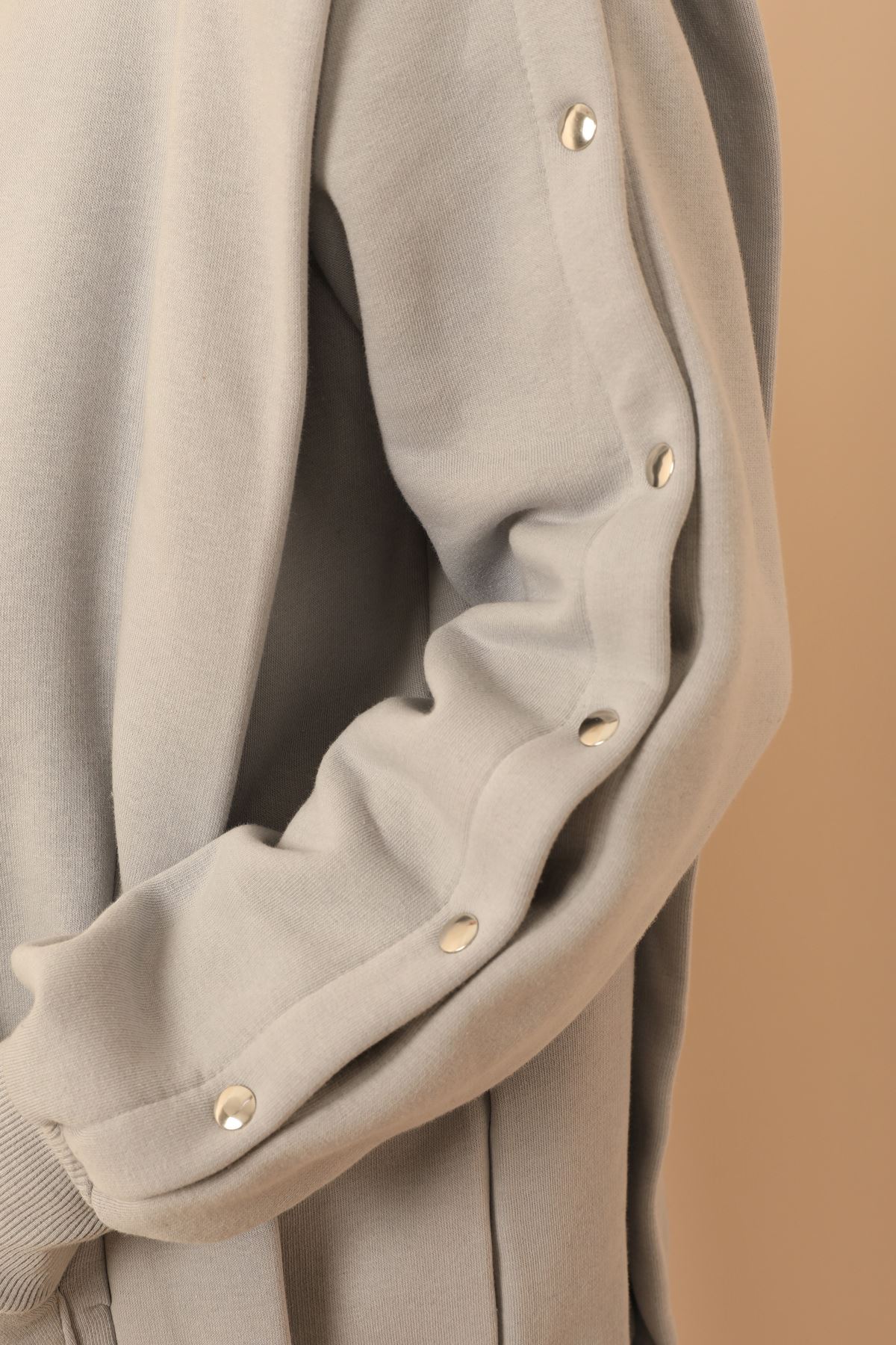 Thread Knit FabricLong Sleeve Hooded Hip Height Oversize Women'S Set 2 Pieces - Grey
