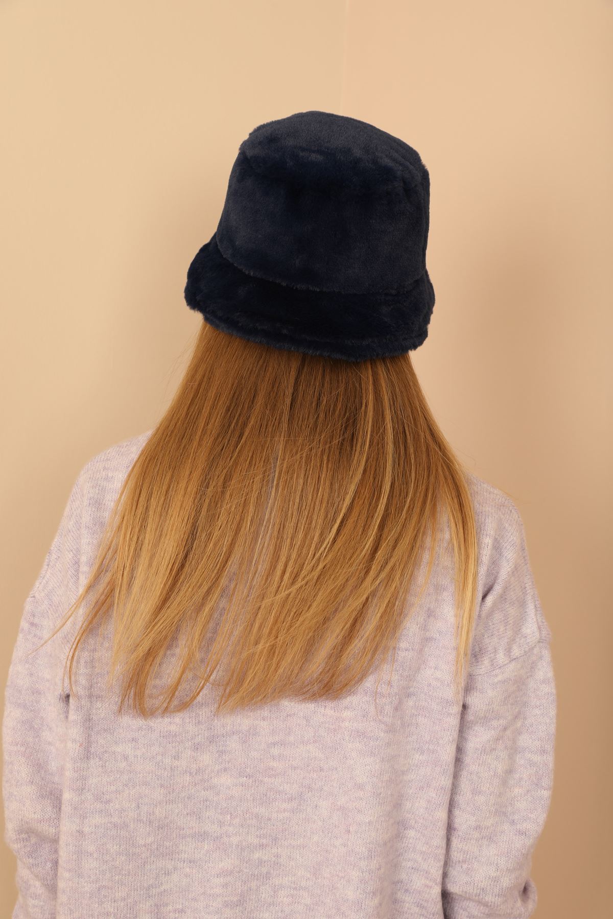 Plush Fabric Women's Bucket Hat-Navy