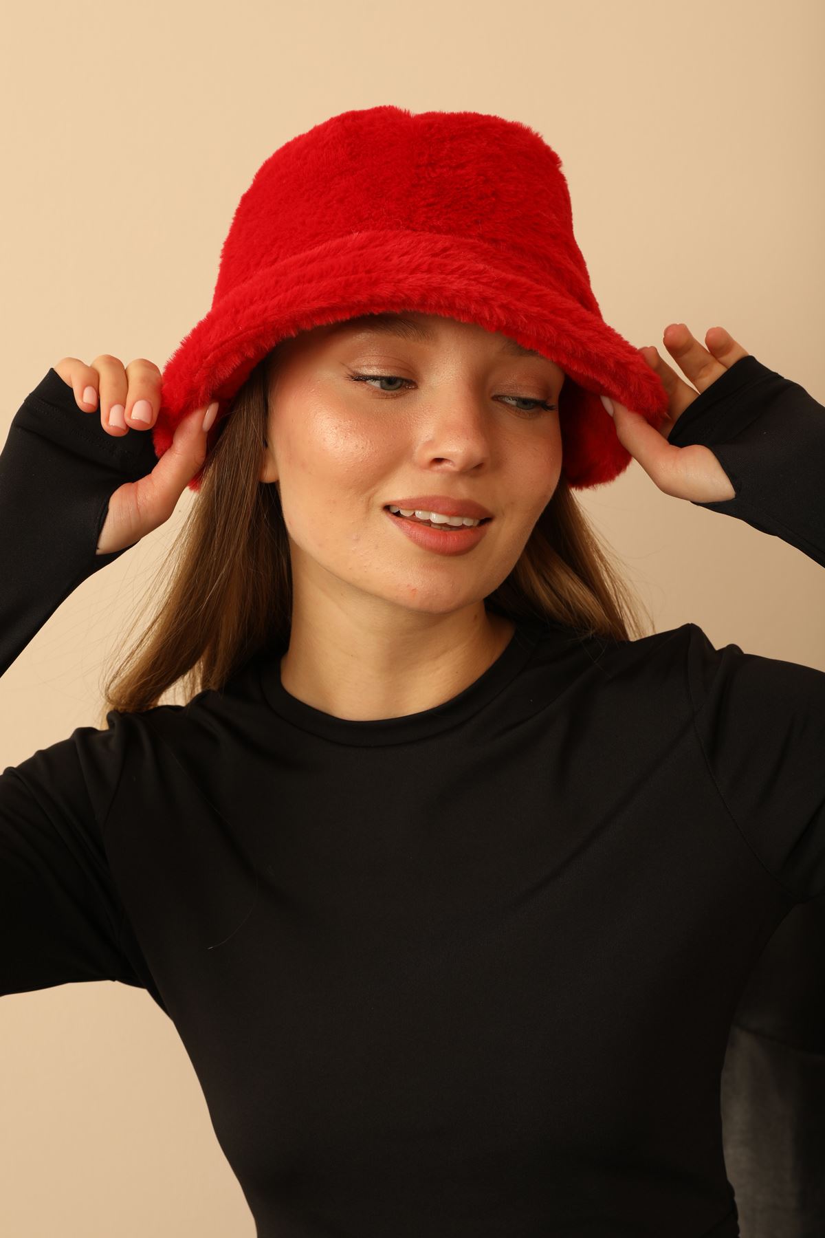 Plush Fabric Women's Bucket HatMink