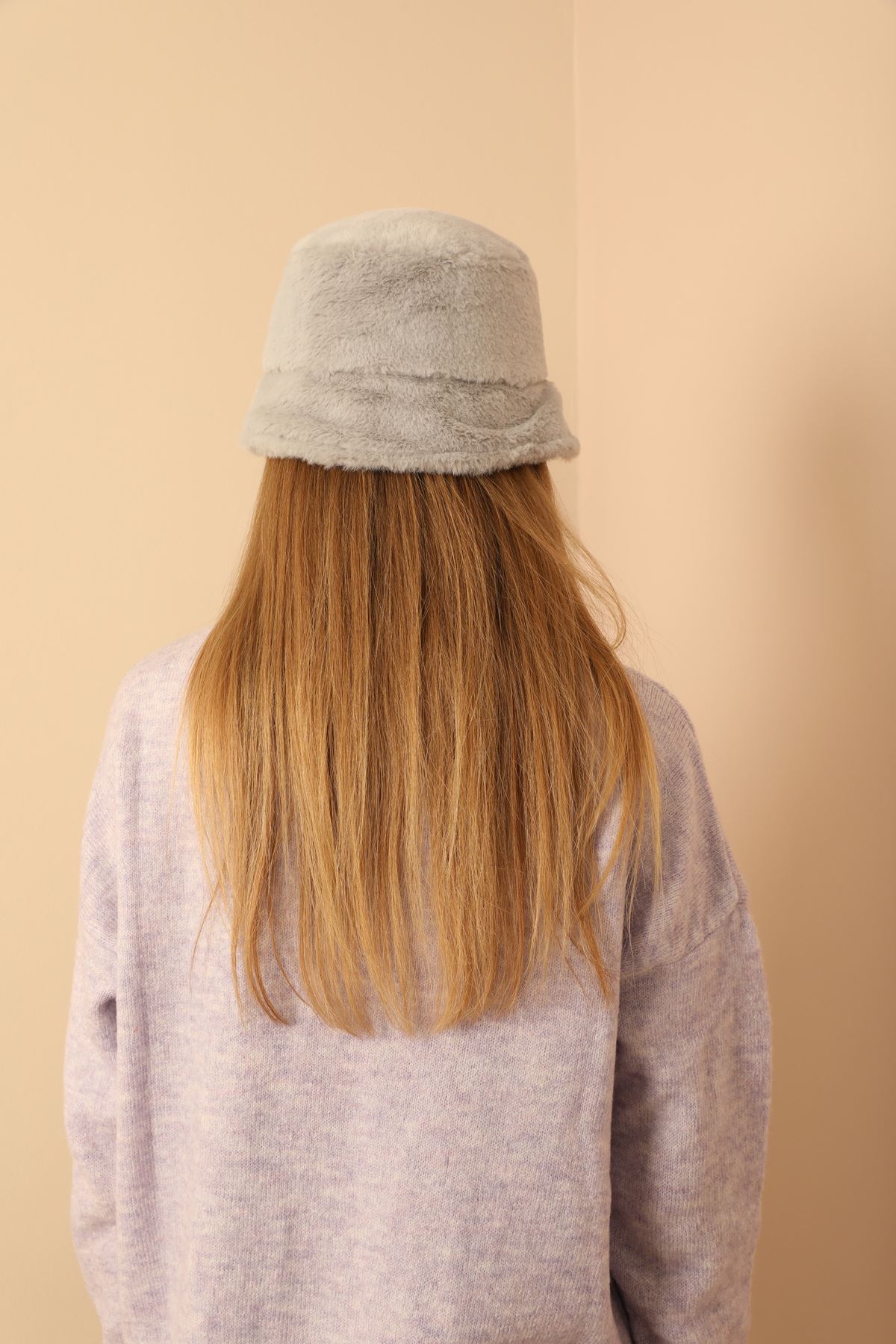 Plush Fabric Women's Bucket Hat-Grey