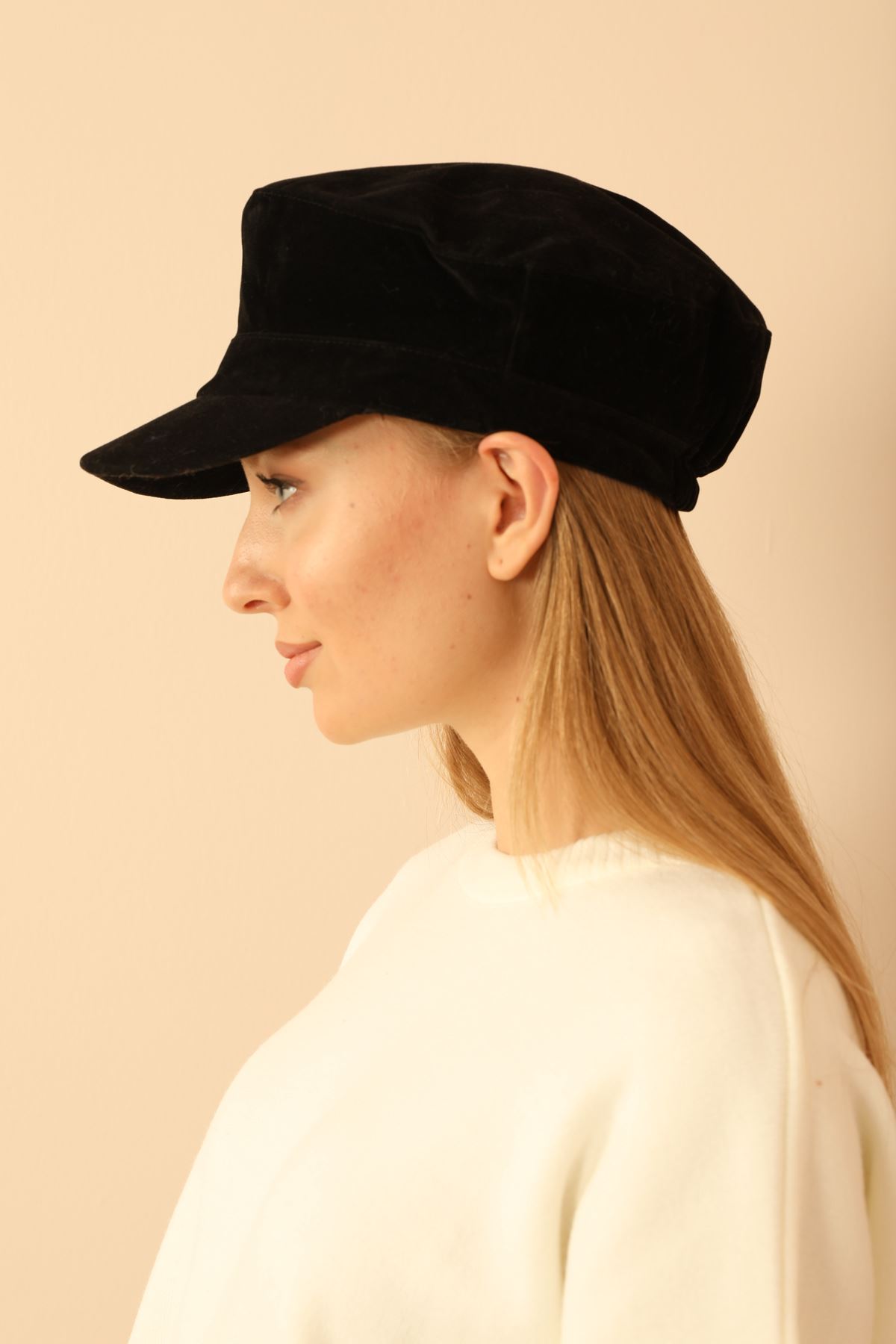 Süet Kadın Kasket-Siyah